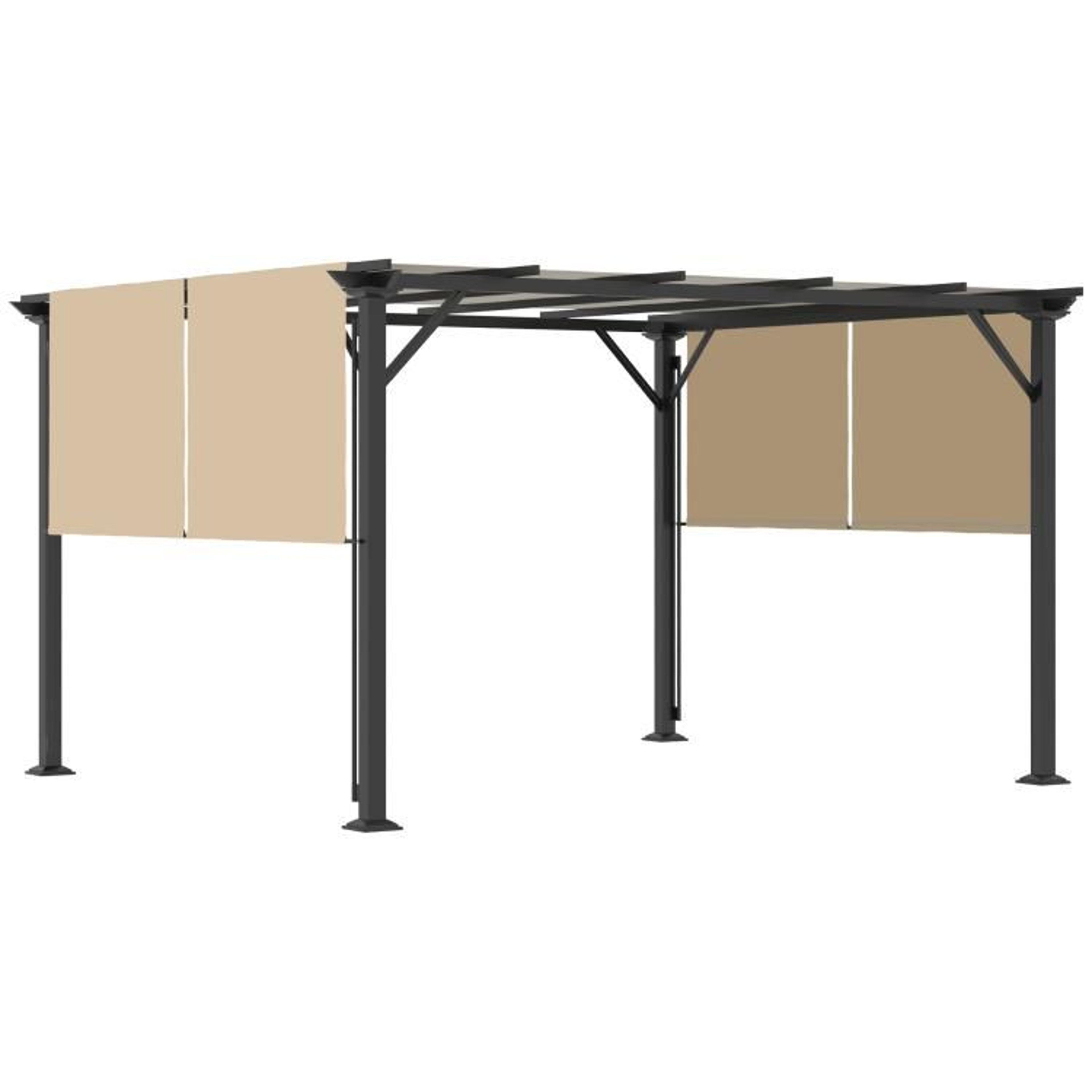 12 X 10 Ft Outdoor Retractable Pergola Canopy With Steel Frame  Beige 0