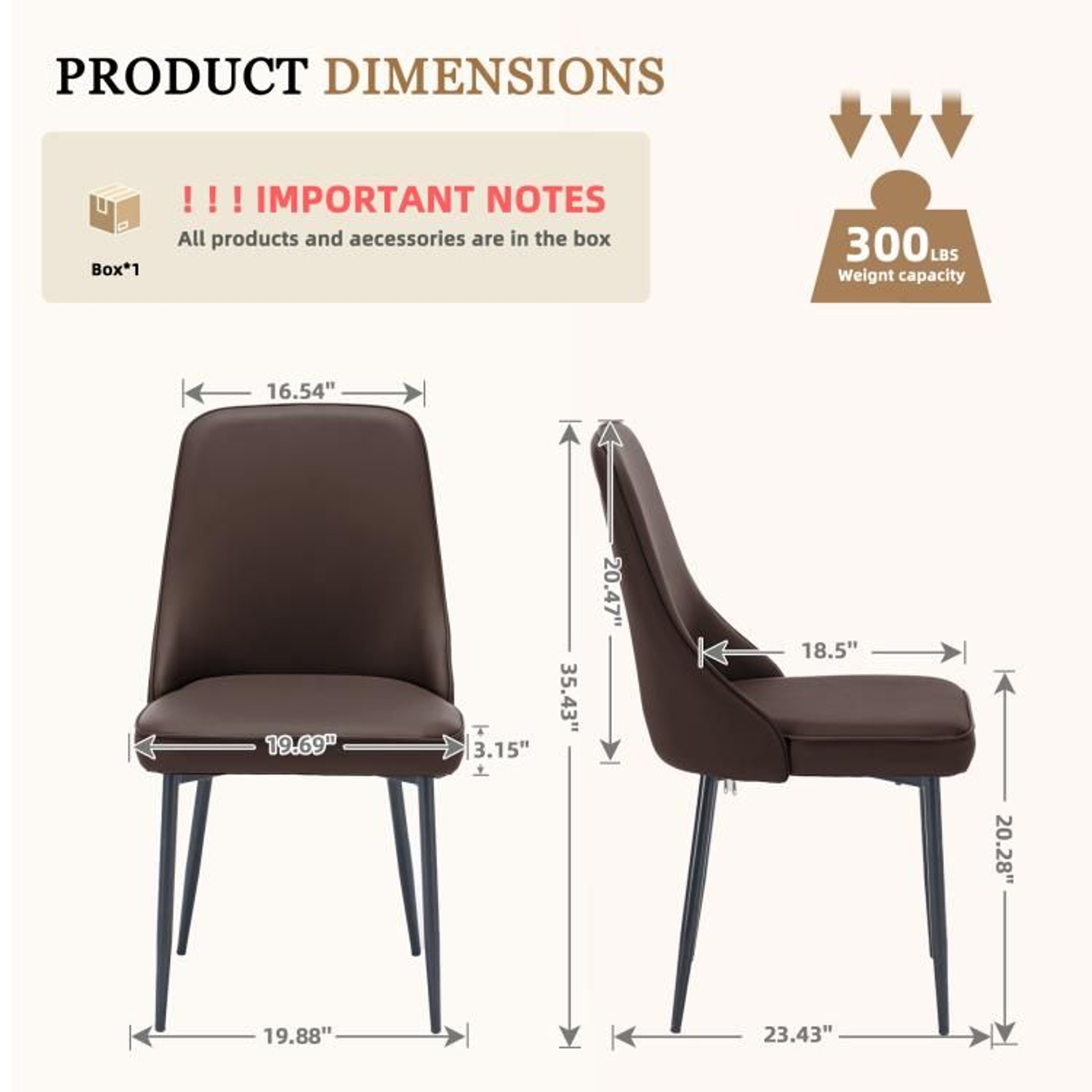 Modern Dining Chairs Set Of 2  Brown Faux Leather Upholstered High Back Chairs 3