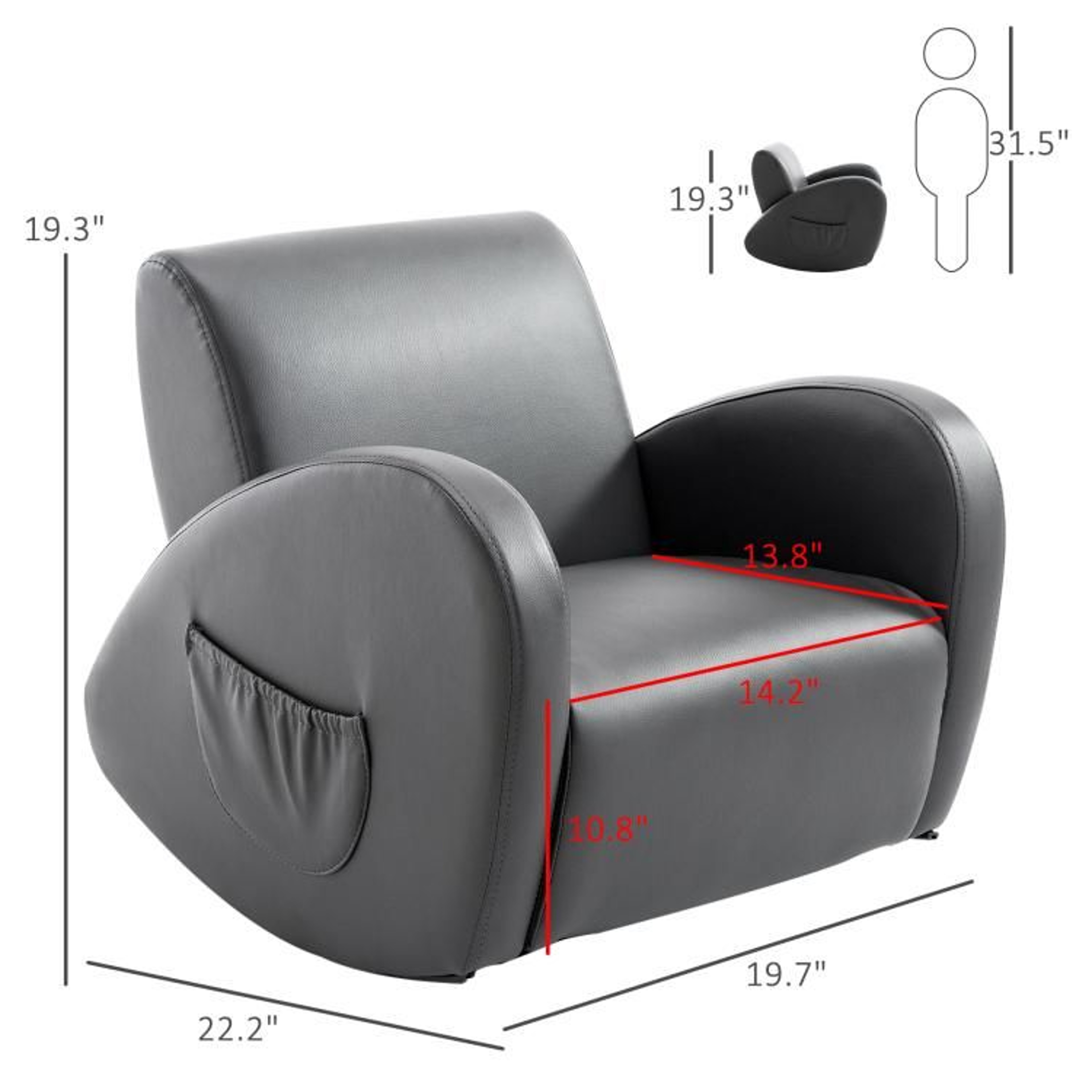 Kids Rocking Chair With PU Leather Upholstery And Side Pockets  Gray 4