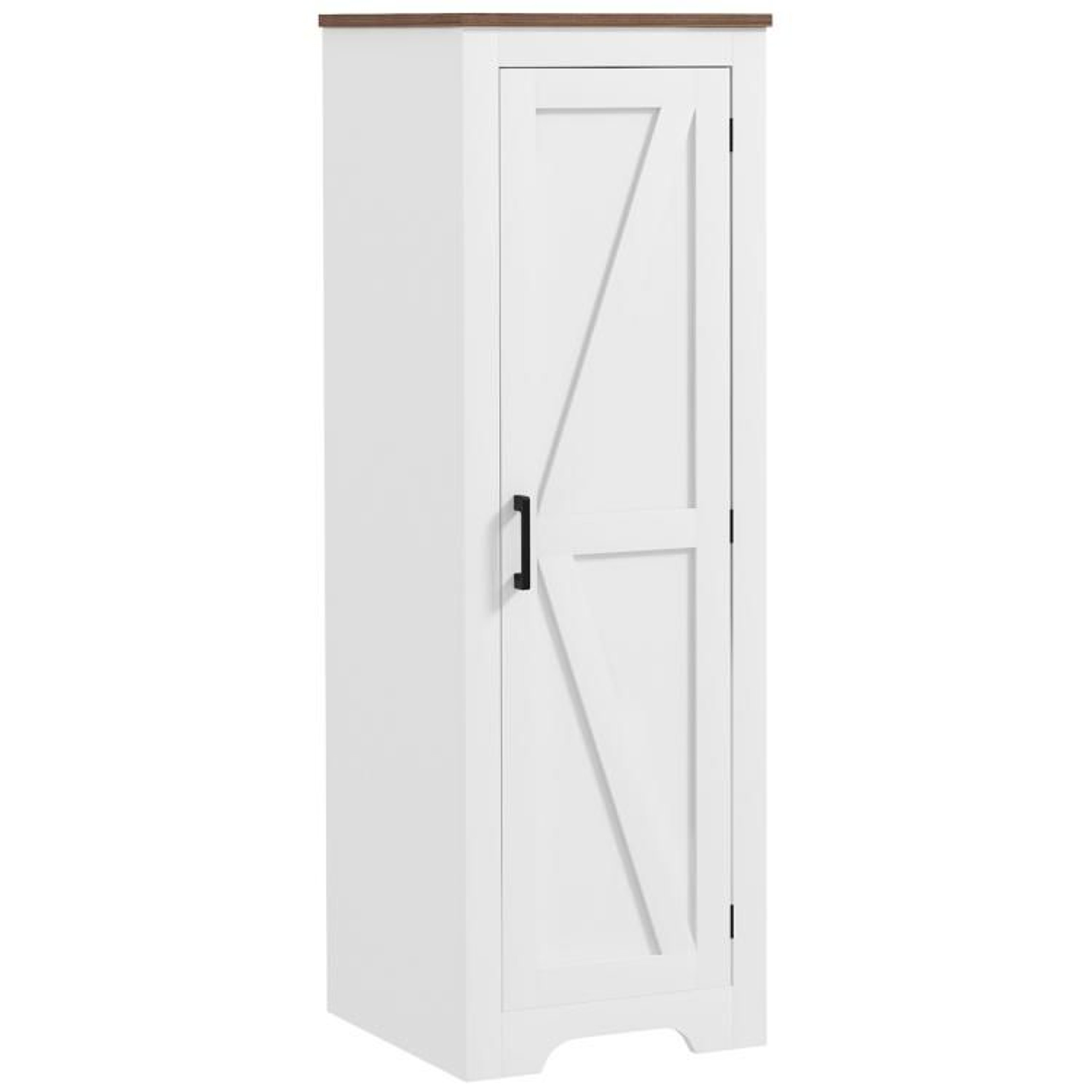 Farmhouse Storage Cabinet With Barn Door And Adjustable Shelves In White 1