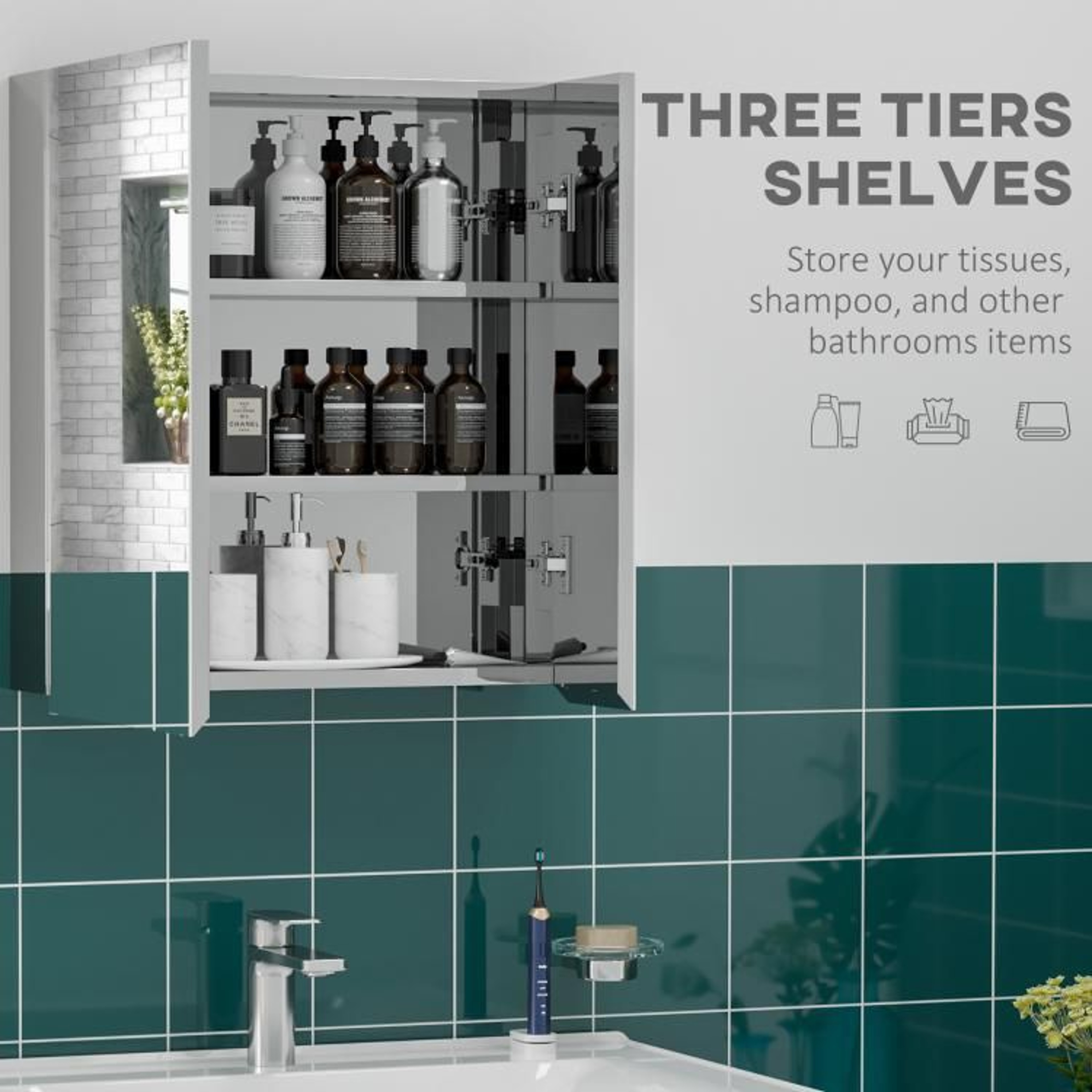 Wall Mounted Bathroom Medicine Cabinet With Mirror And Stainless Steel Shelves 5