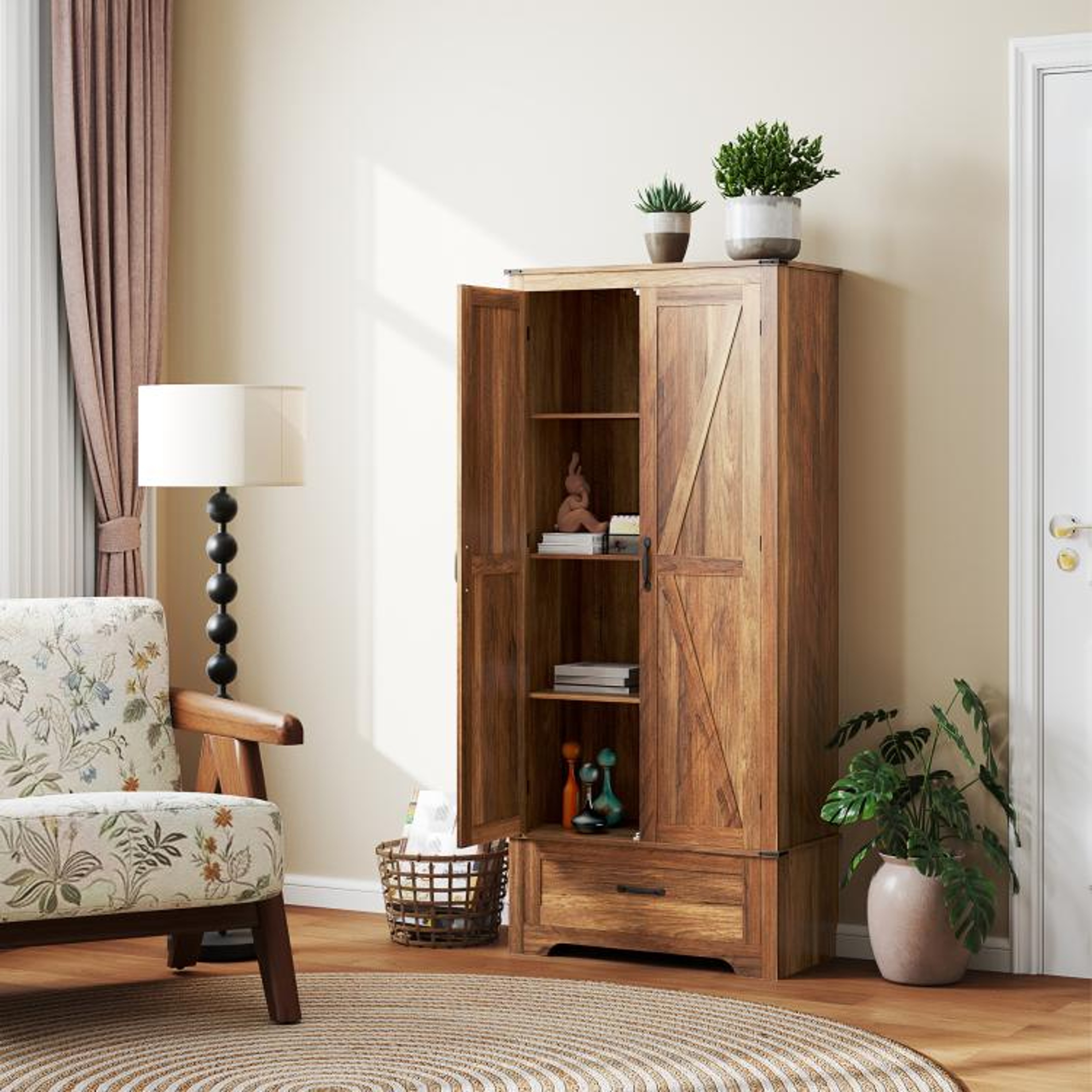 72Inch Farmhouse Pantry Cabinet With Adjustable Shelves And Drawer  Brown 1