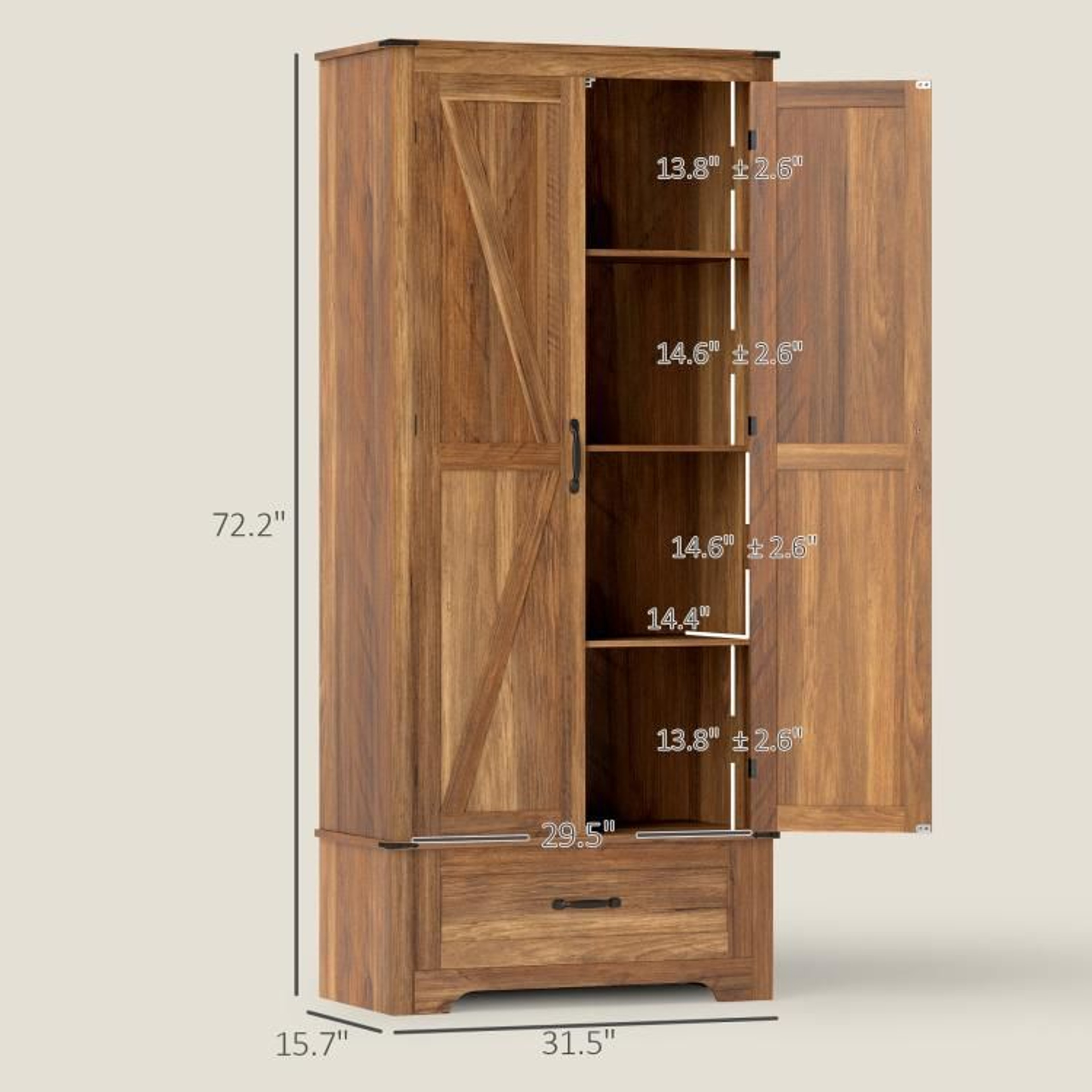 72Inch Farmhouse Pantry Cabinet With Adjustable Shelves And Drawer  Brown 4