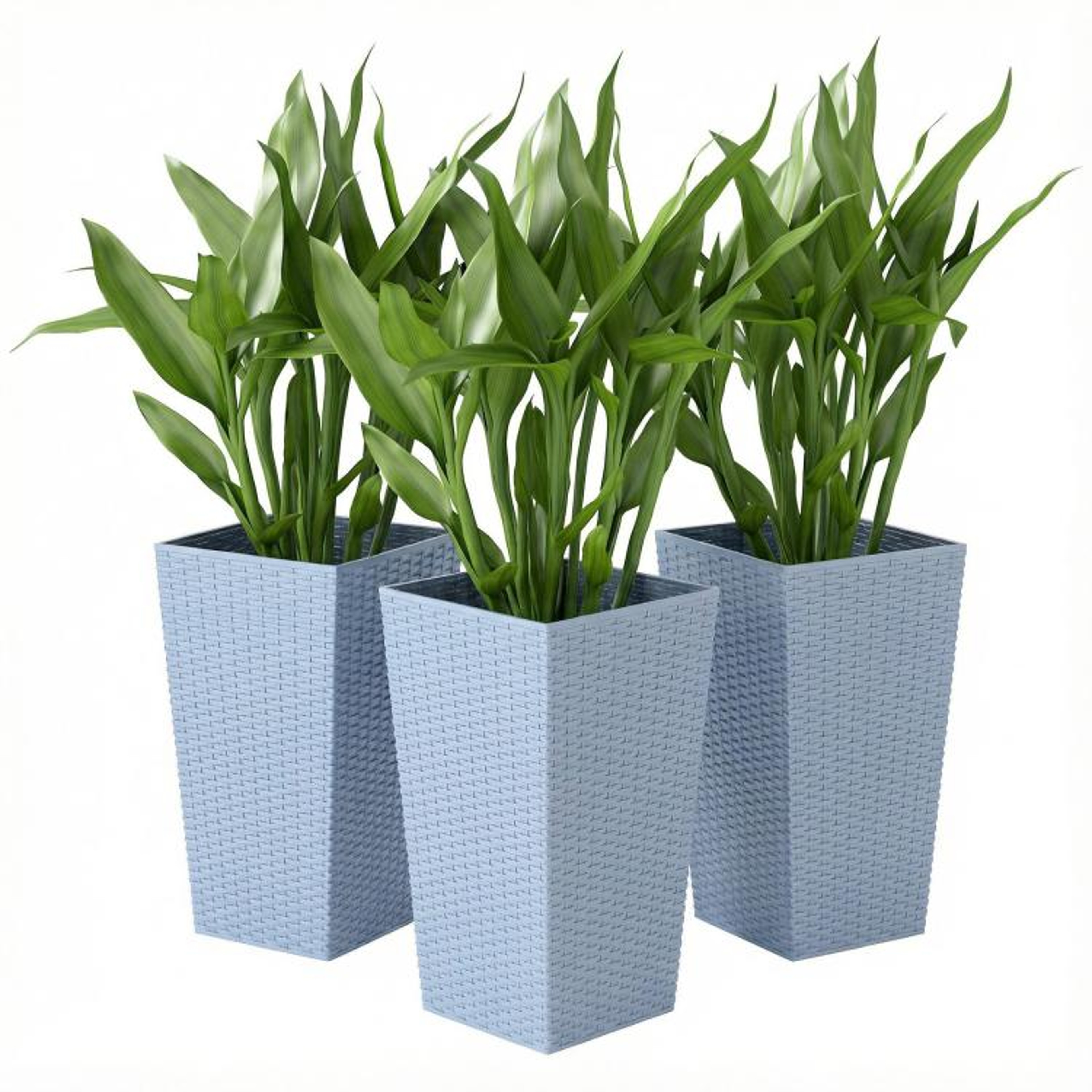Tall Outdoor Planters Set Of 3  24 Inch Rattan Pattern With Drainage Holes 1