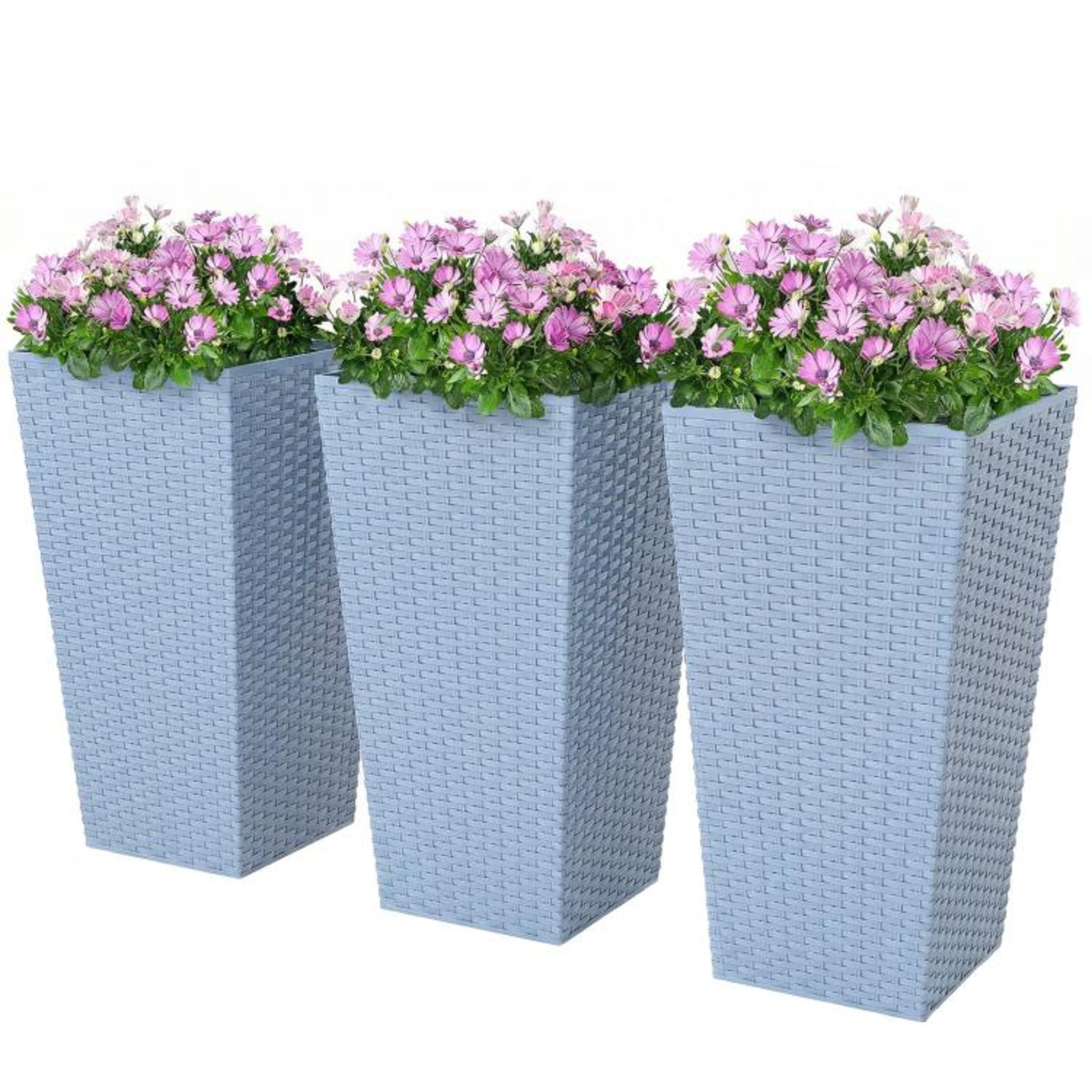 Tall Outdoor Planters Set Of 3  24 Inch Rattan Pattern With Drainage Holes 0