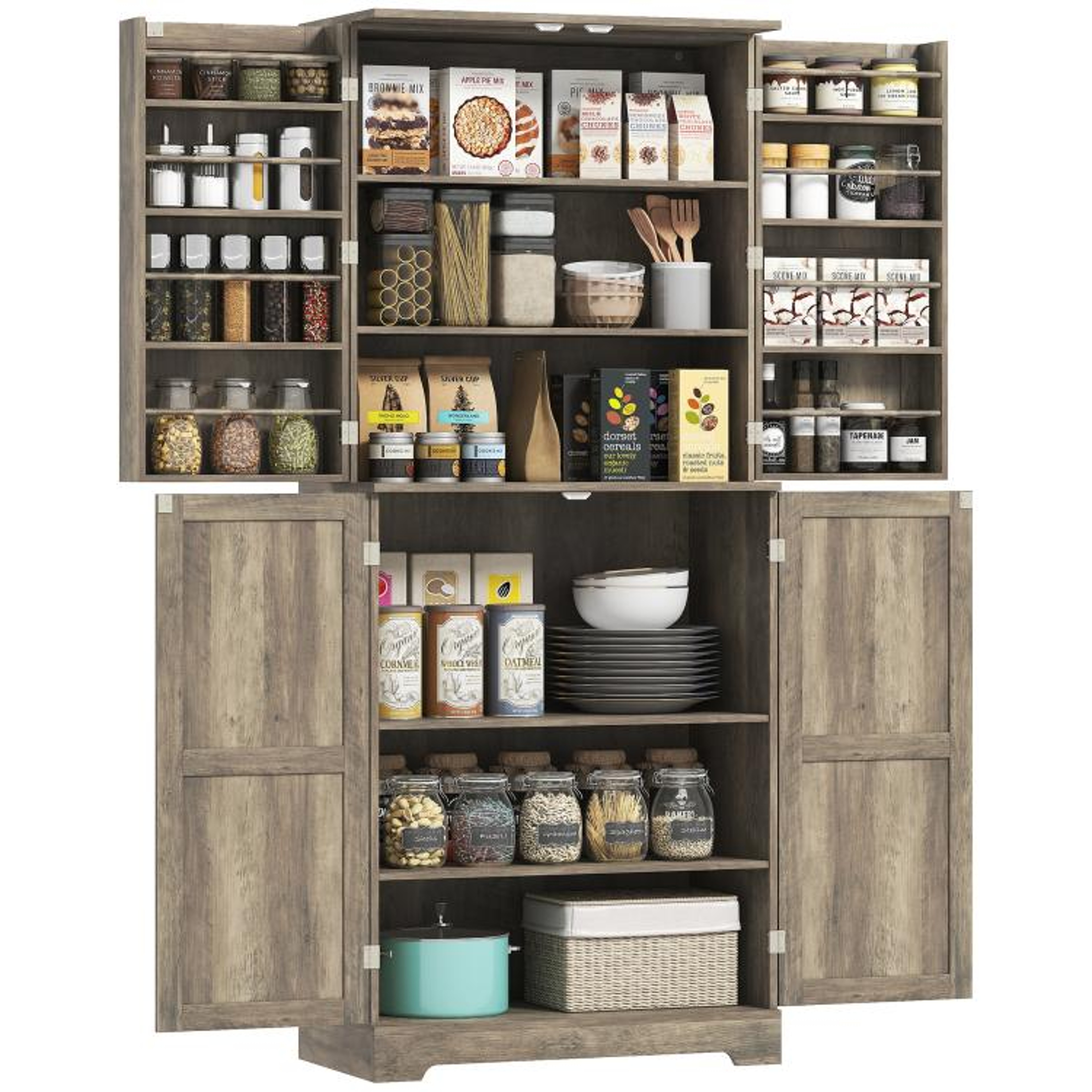 72Inch Farmhouse Pantry Cabinet With Barn Doors And Adjustable Shelves Gray Wash 0