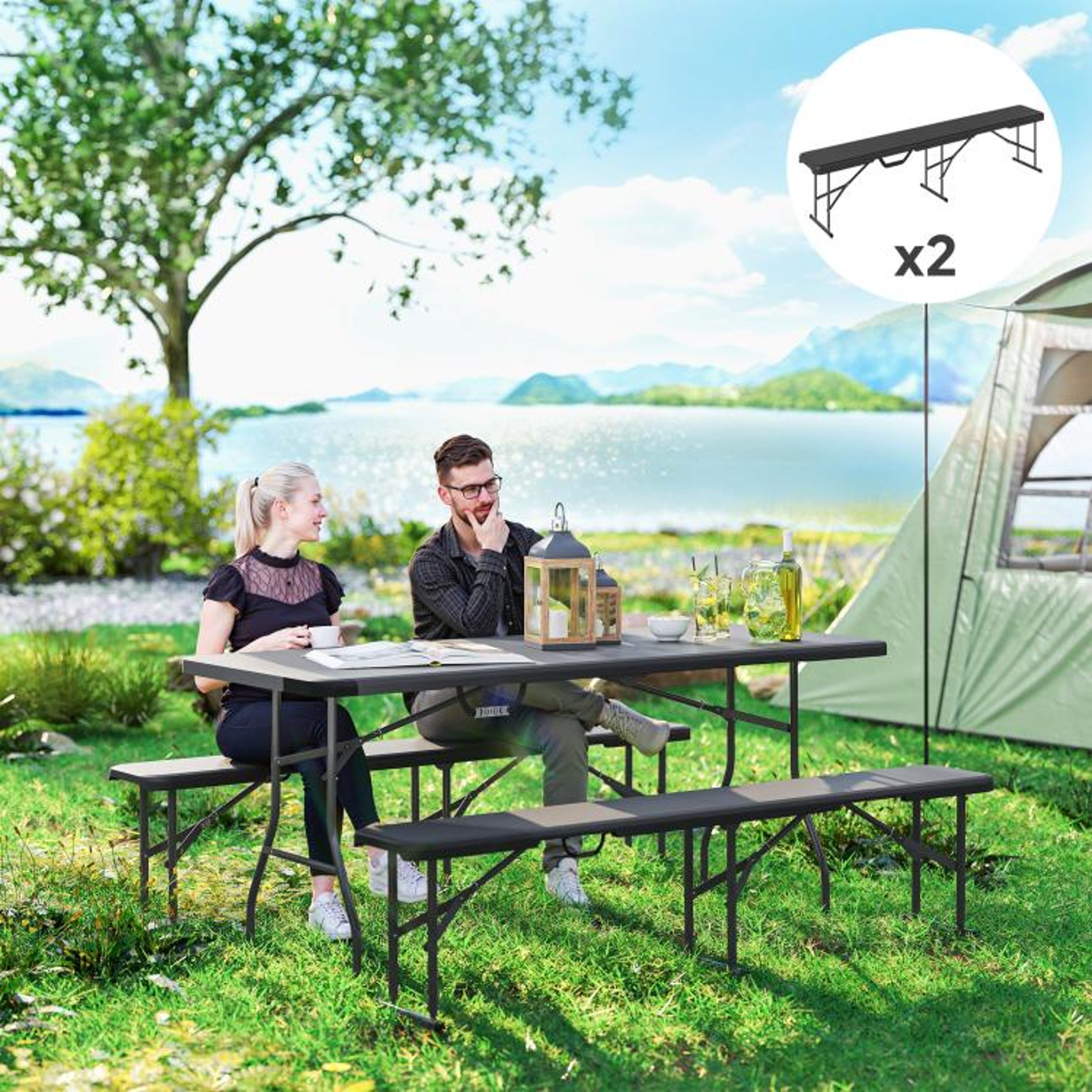 Folding Benches With Carry Handles For Camping And Events  Black 2