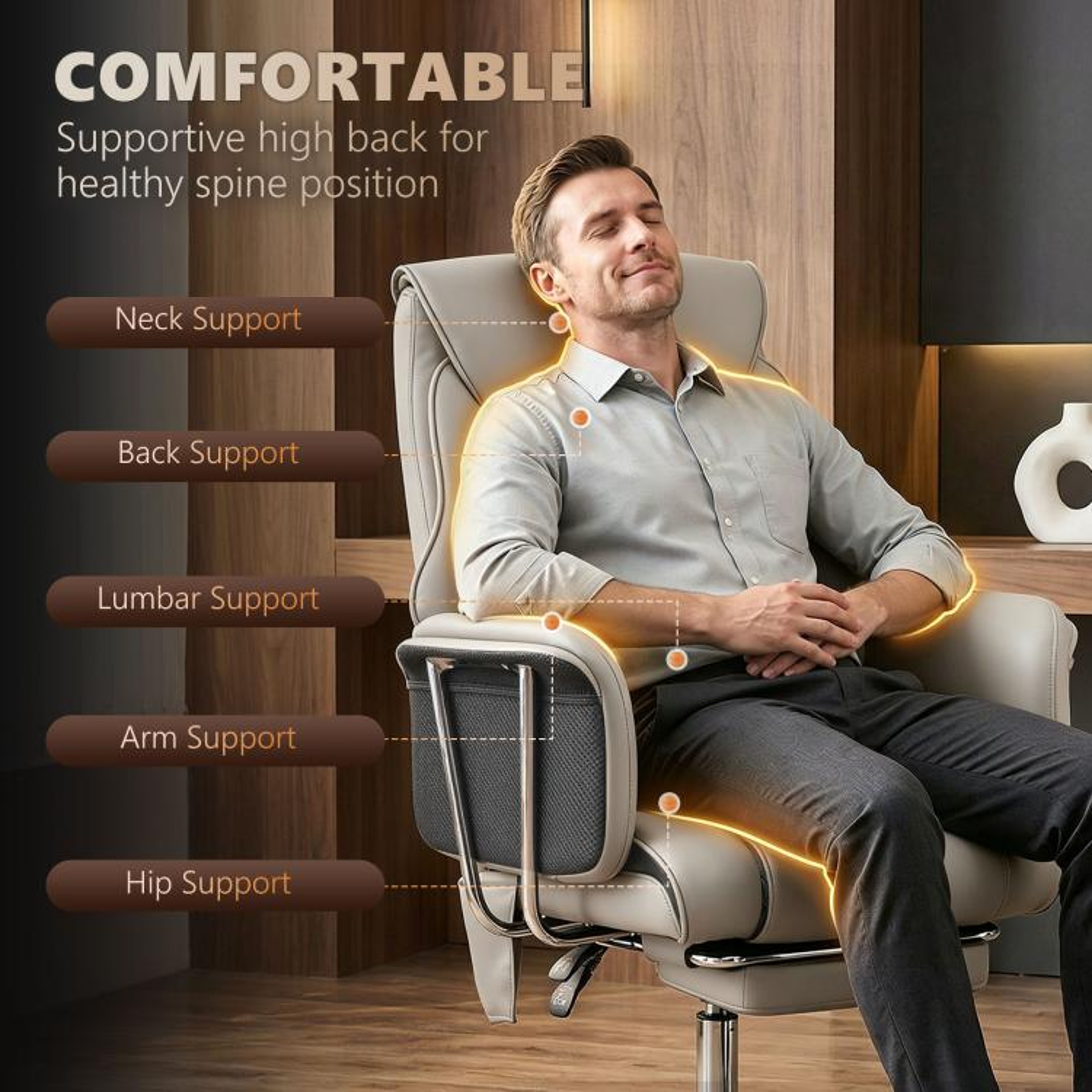 Massage Office Chair With 6Point Vibration And Reclining Footrest  Gray 5