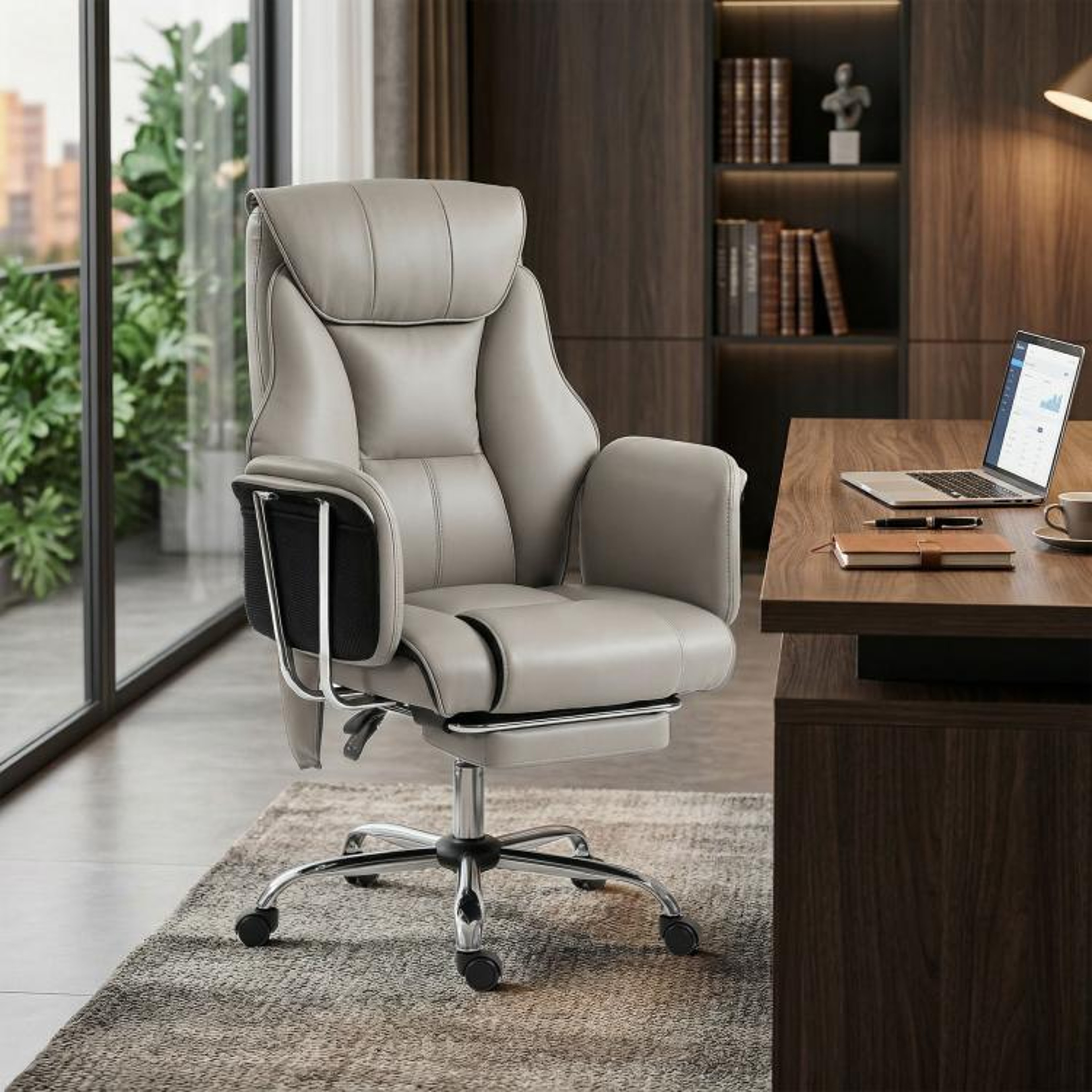 Massage Office Chair With 6Point Vibration And Reclining Footrest  Gray 2