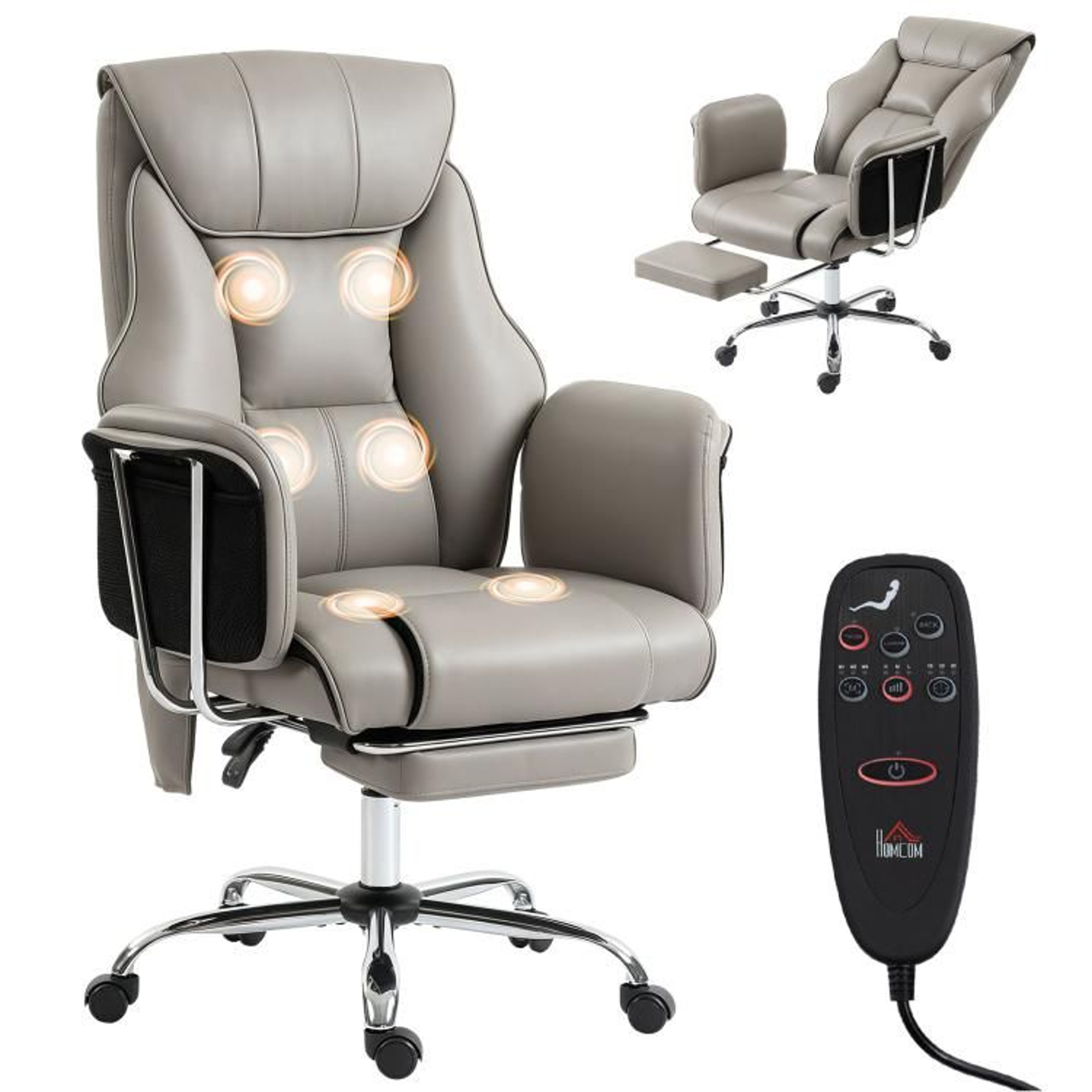 Massage Office Chair With 6Point Vibration And Reclining Footrest  Gray 0