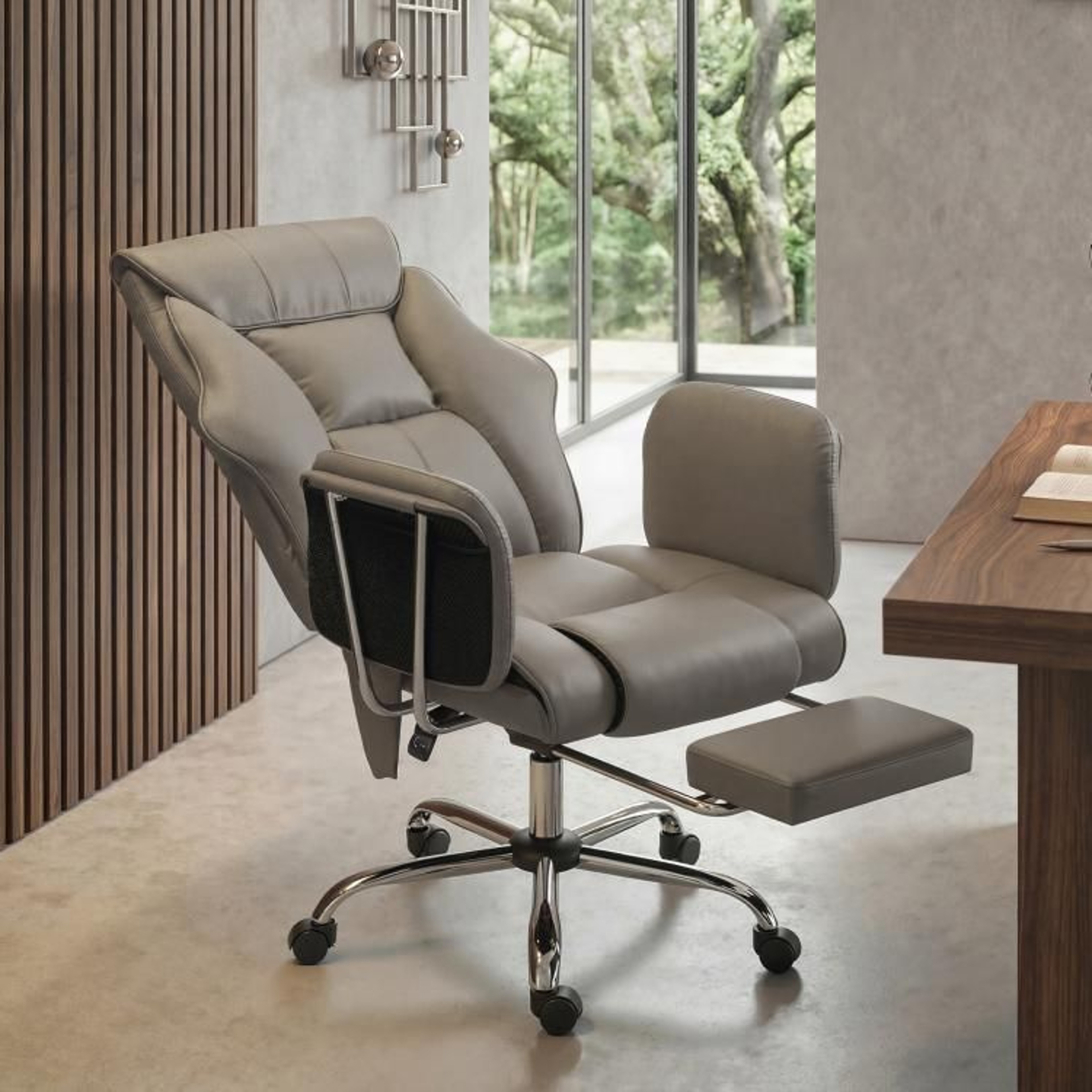 Massage Office Chair With 6Point Vibration And Reclining Footrest  Gray 3