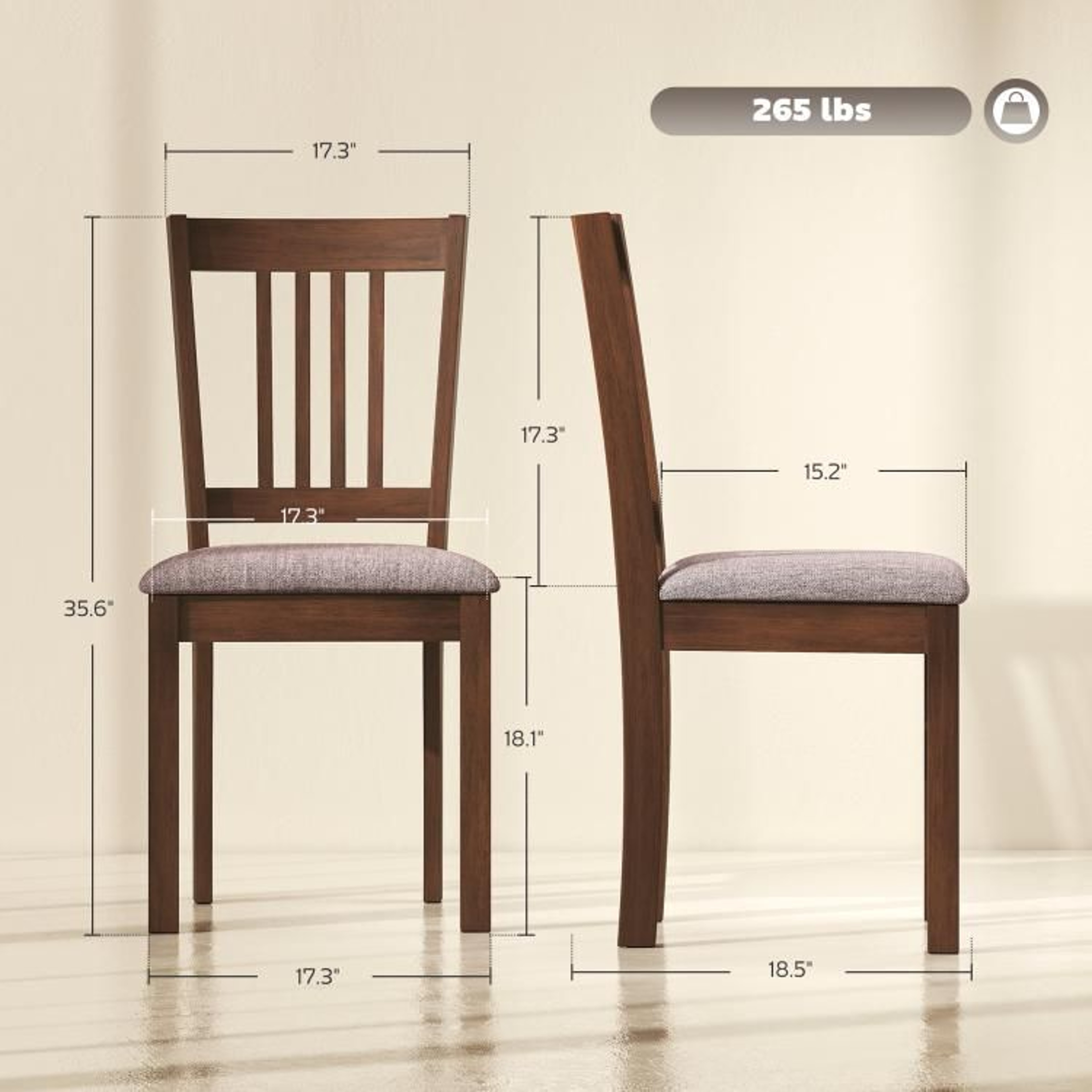 Upholstered Dining Chairs Set Of 2 With Walnut Rubberwood Frame And Padded Seats 5
