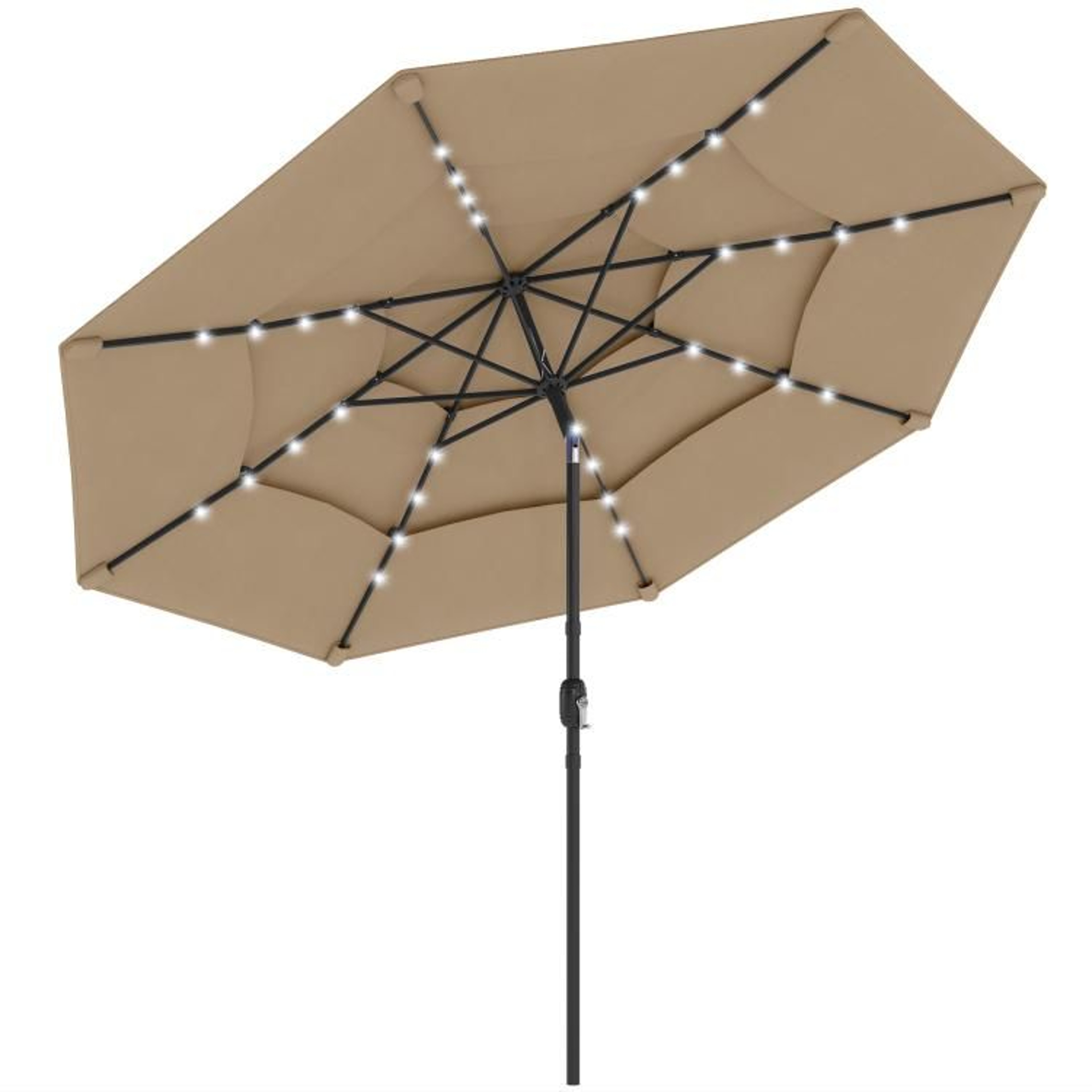 97 Ft Outdoor Patio Umbrella With Solar LED Lights And 3Tier Canopy  Khaki 1