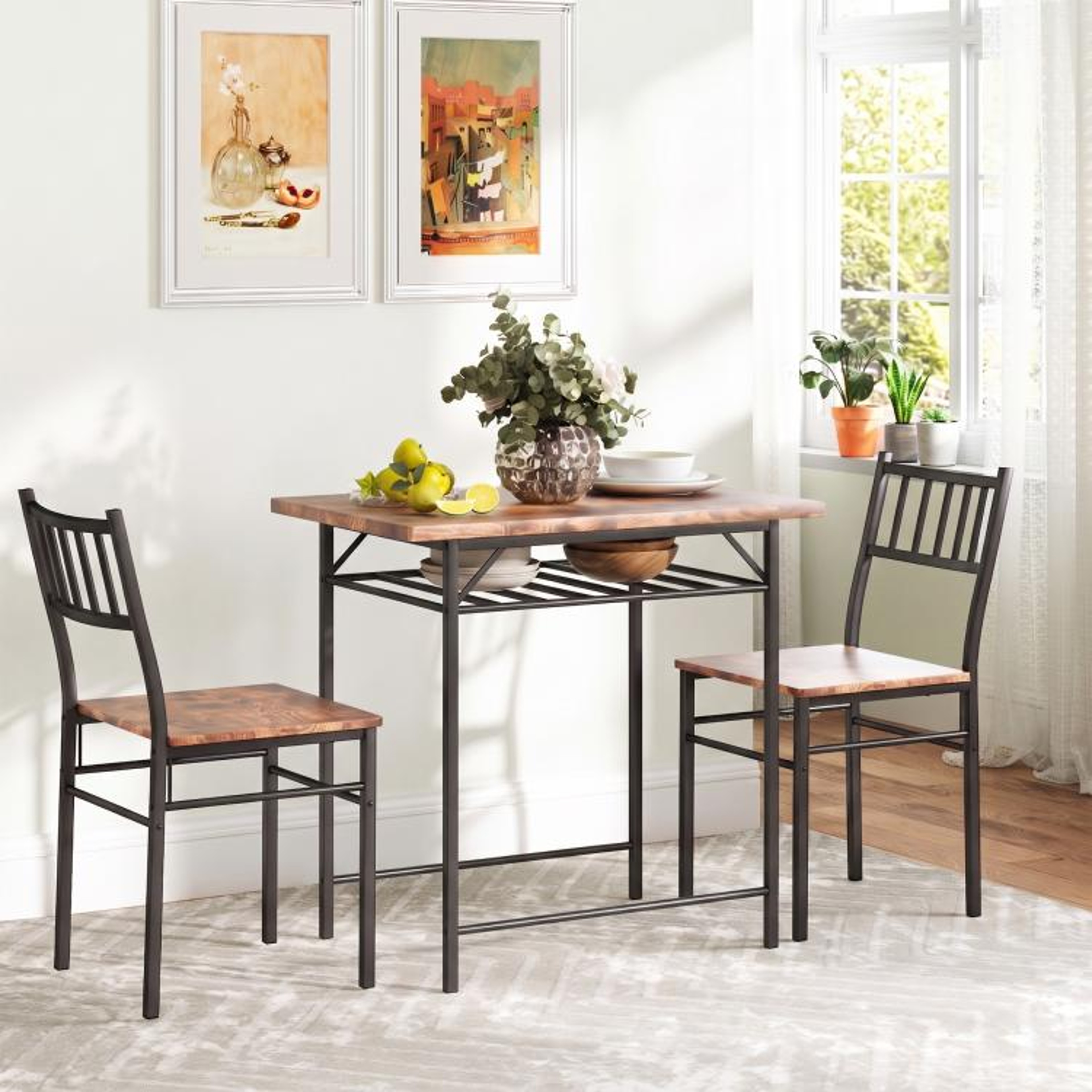 Dining Table Set For 2 With Storage Shelf And Steel Frame 2