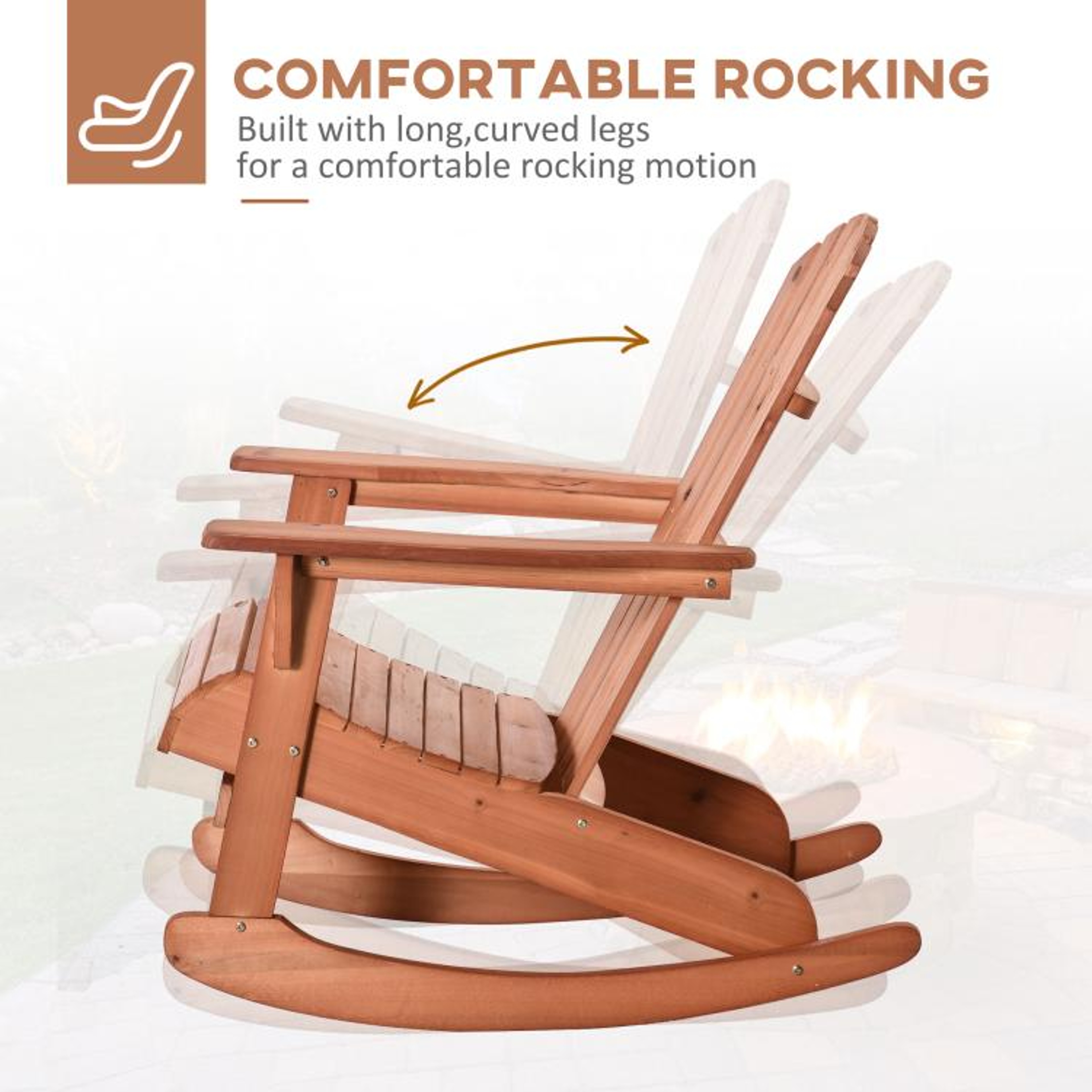 Wooden Adirondack Rocking Chair With Fanned Back And Wide Armrests 4