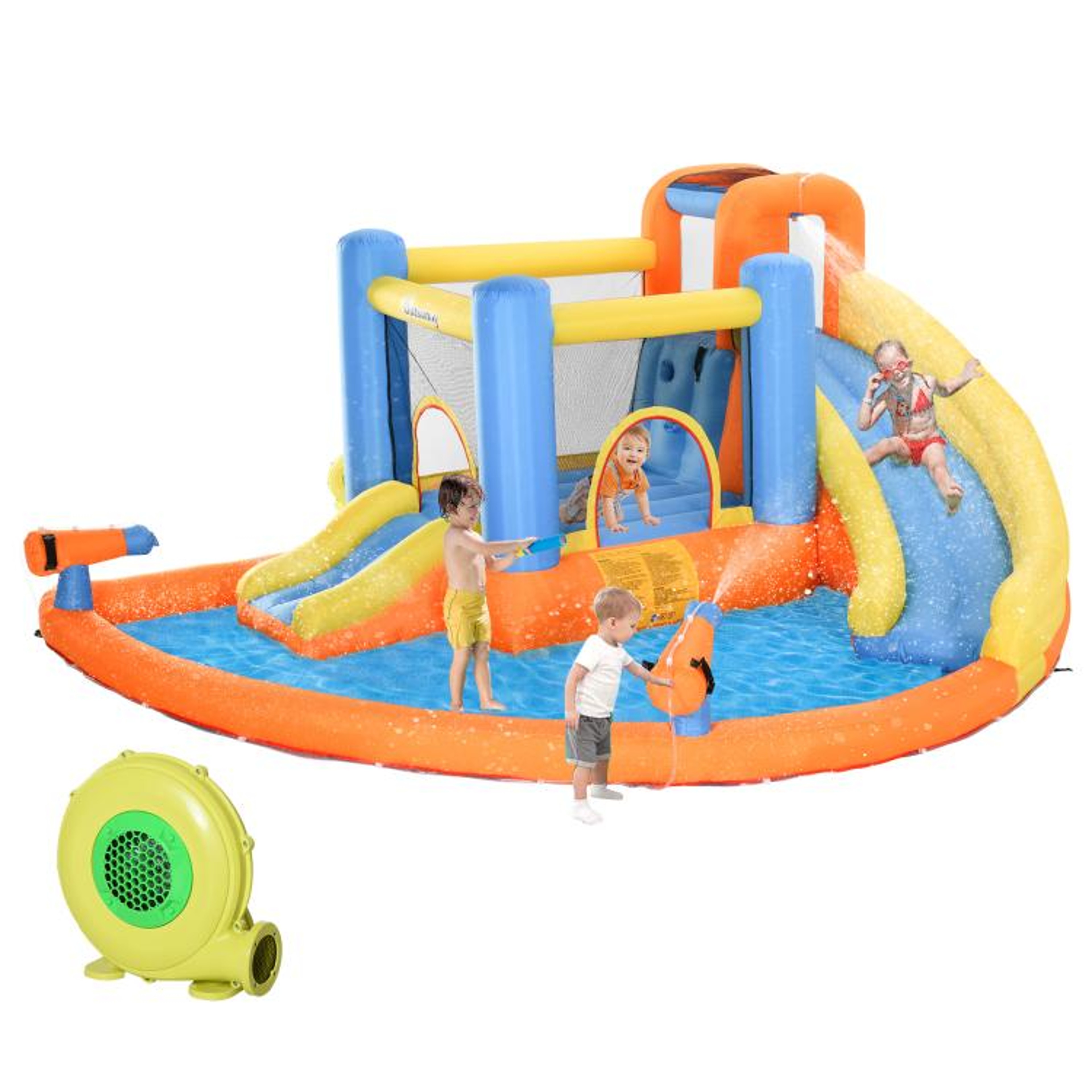 5in1 Kids Inflatable Bounce House With Water Slide Pool And Water Guns 0