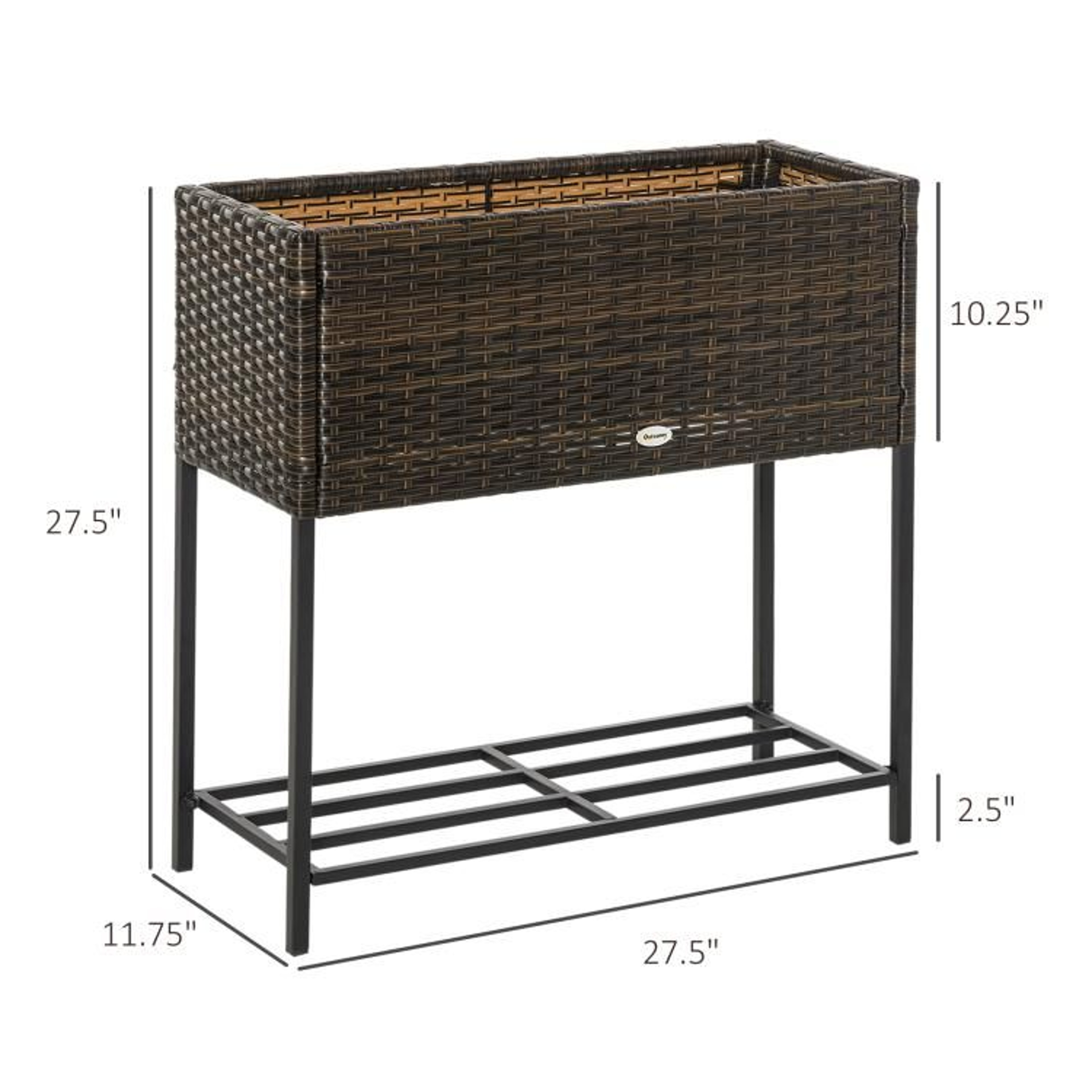 Raised Garden Bed With Rattan Wicker Look And Storage Shelf  Brown 4