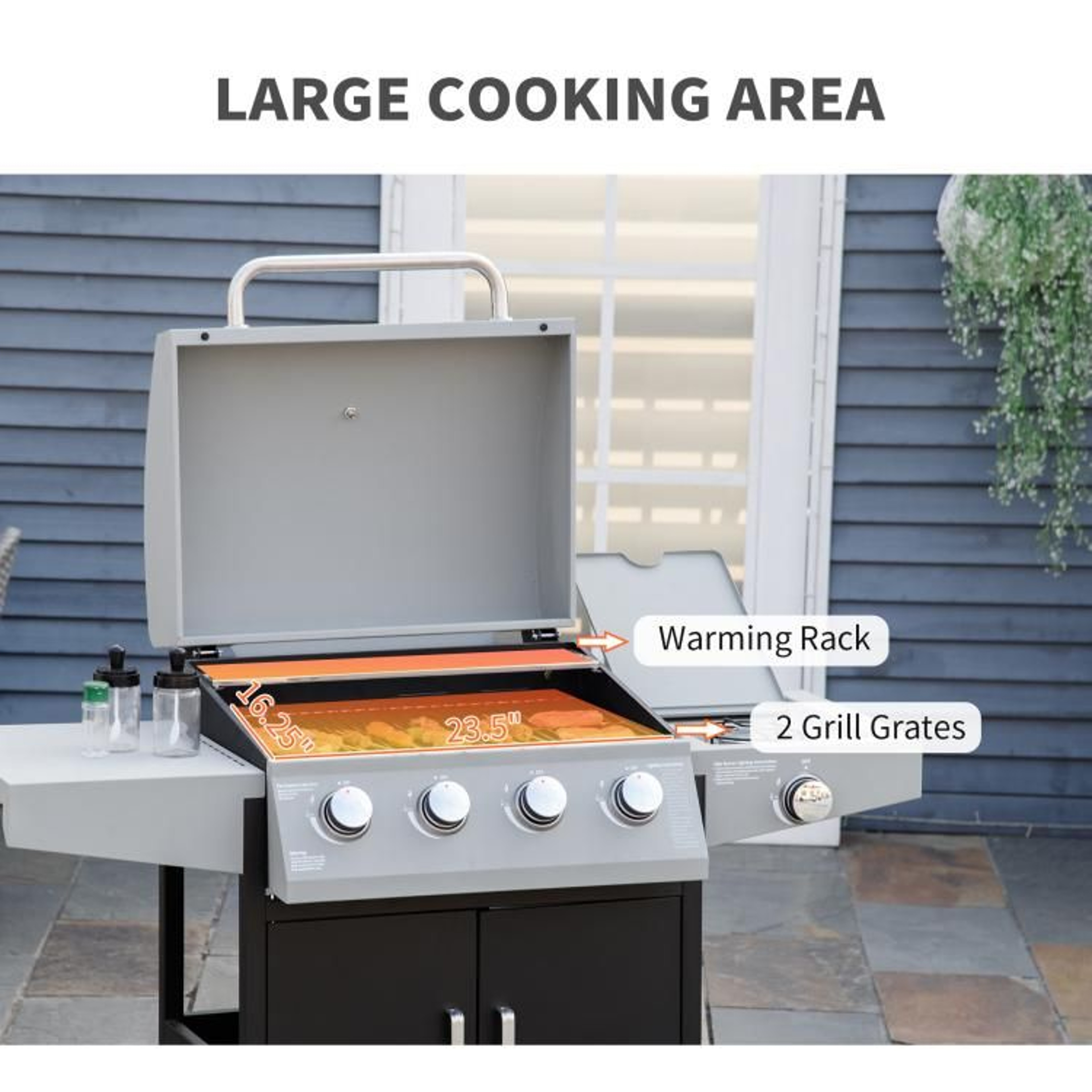 4Burner Propane Gas Grill With Side Burner And Storage Cabinet 5