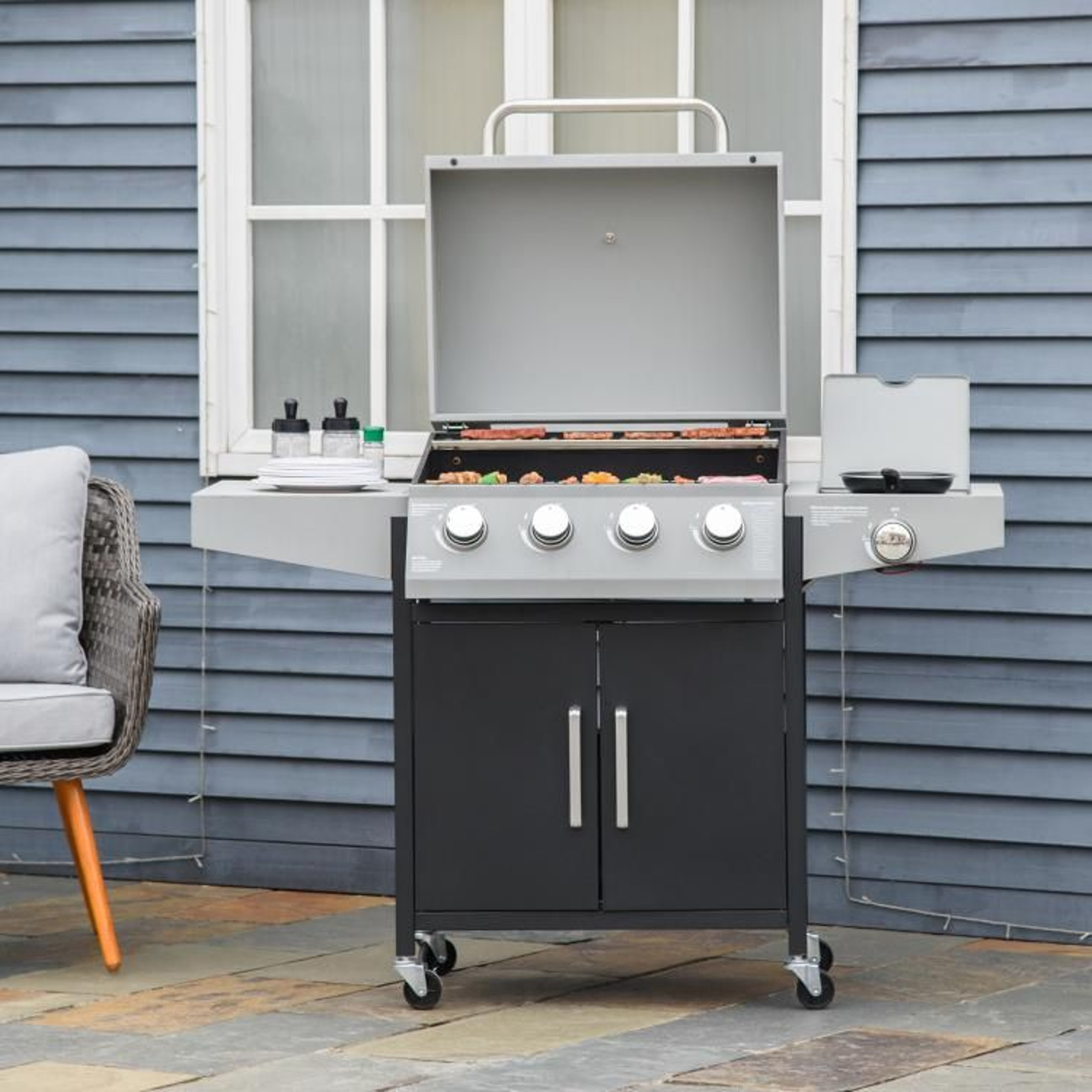 4Burner Propane Gas Grill With Side Burner And Storage Cabinet 3