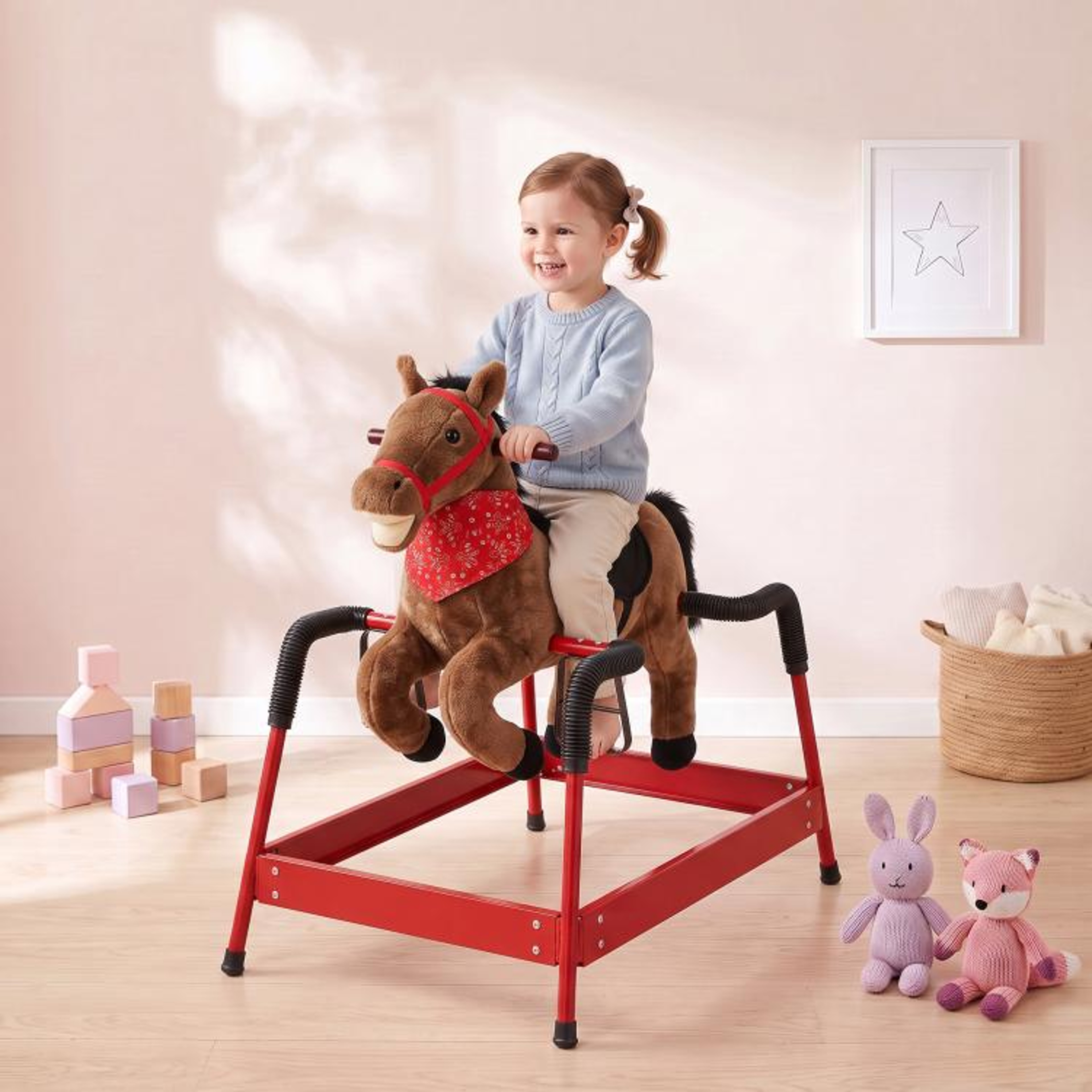 Kids Spring Rocking Horse With Neighing Sounds And Plush Seat  Brown 2