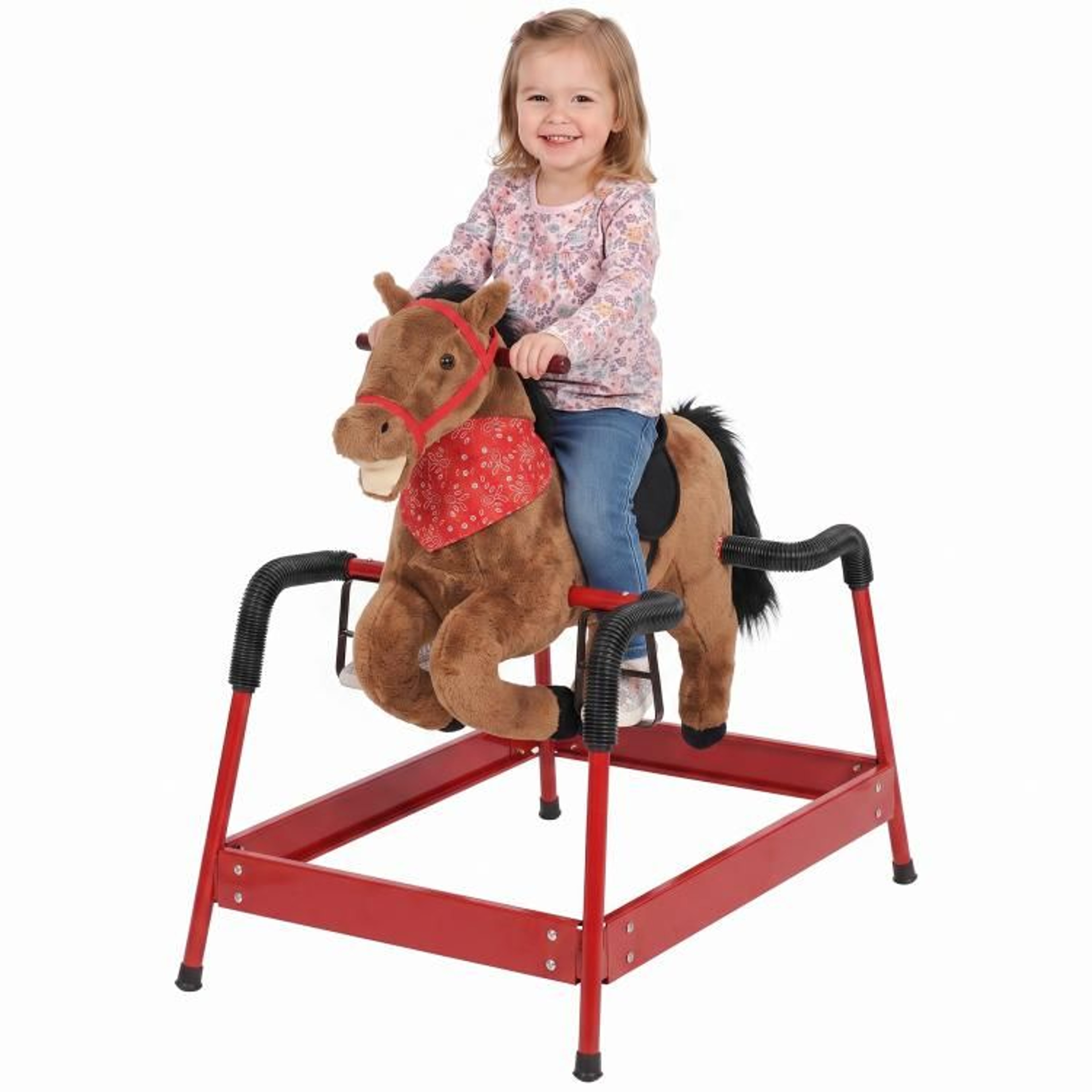 Kids Spring Rocking Horse With Neighing Sounds And Plush Seat  Brown 1