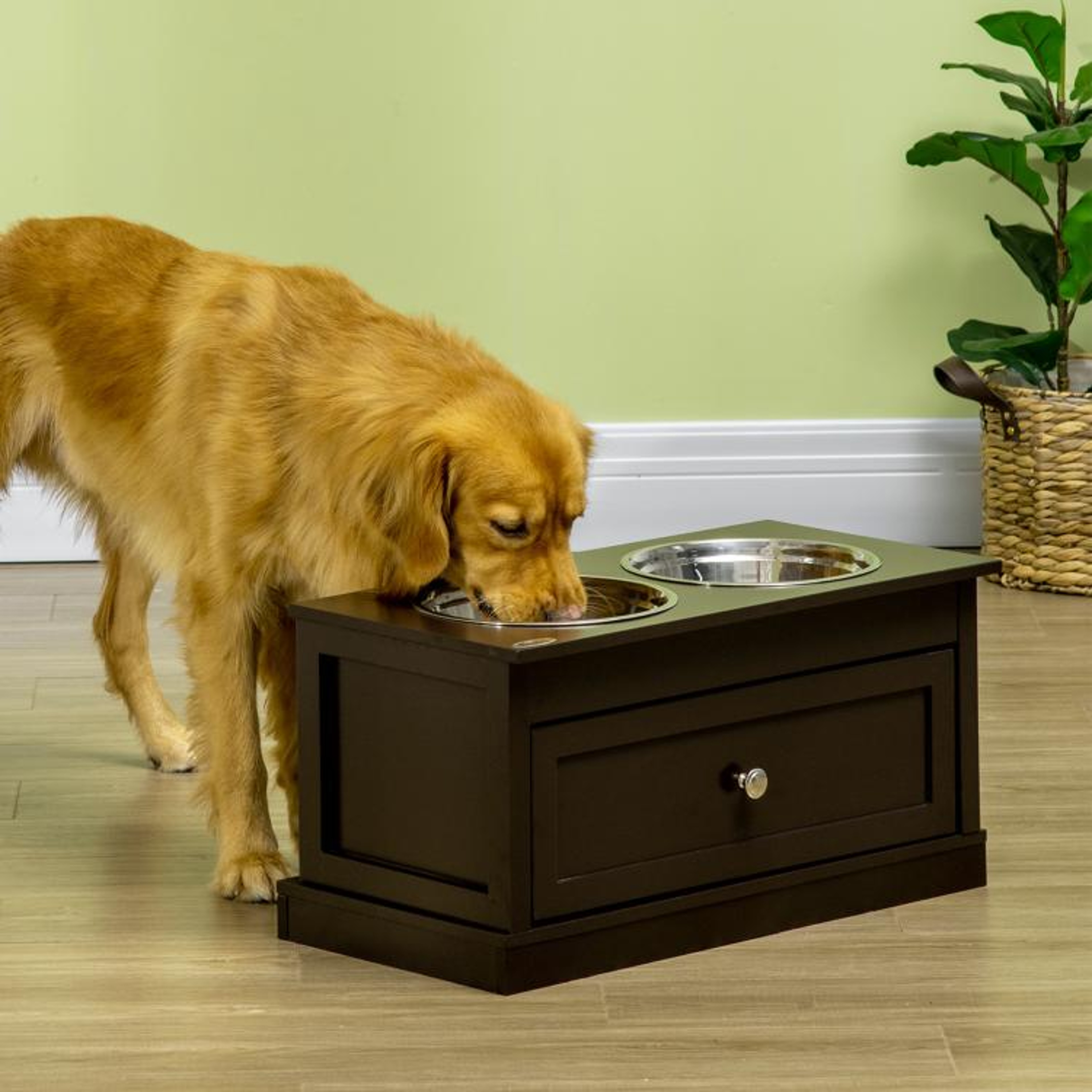 Elevated Dog Bowls With 11L Storage Drawer And Stainless Steel Bowls 2