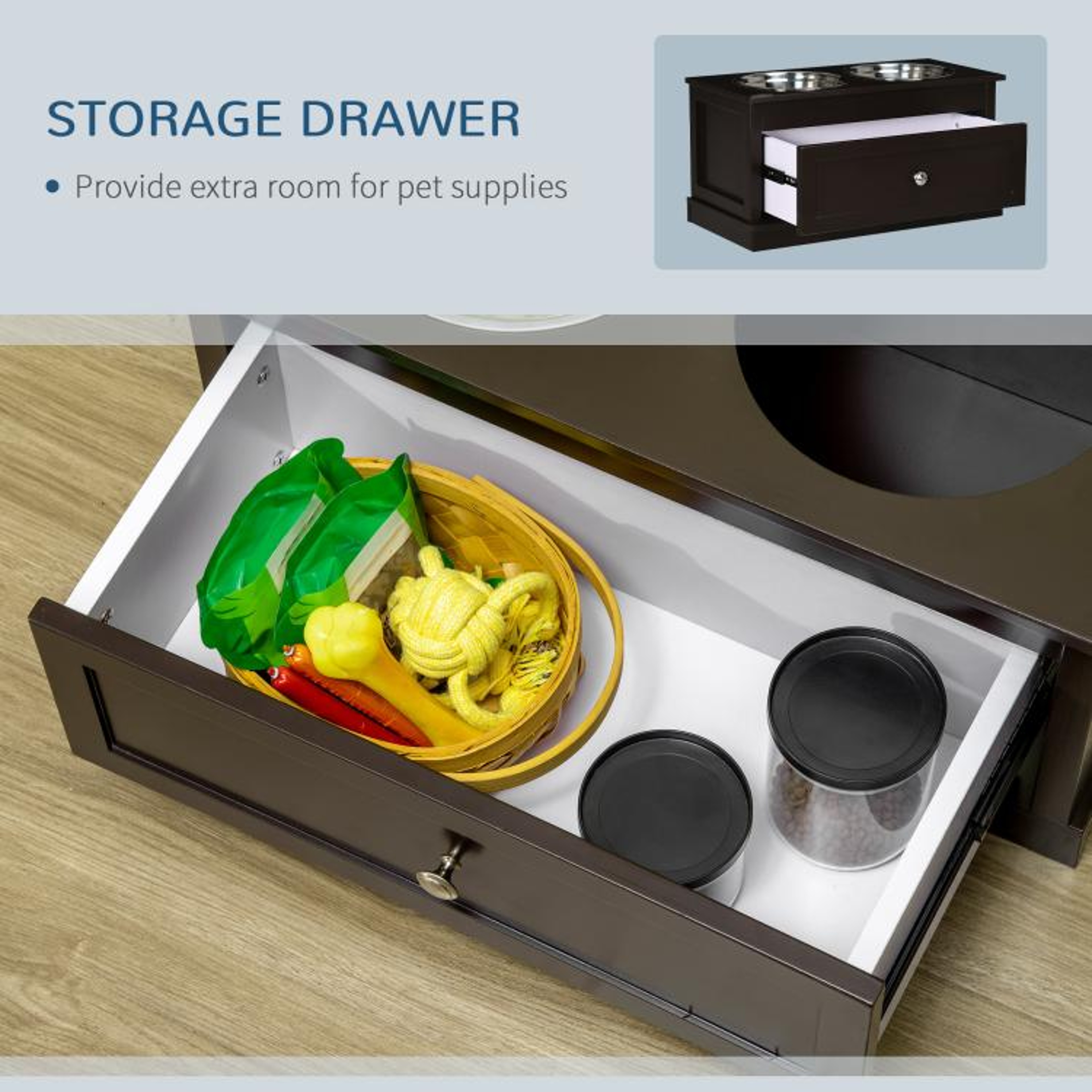 Elevated Dog Bowls With 11L Storage Drawer And Stainless Steel Bowls 5