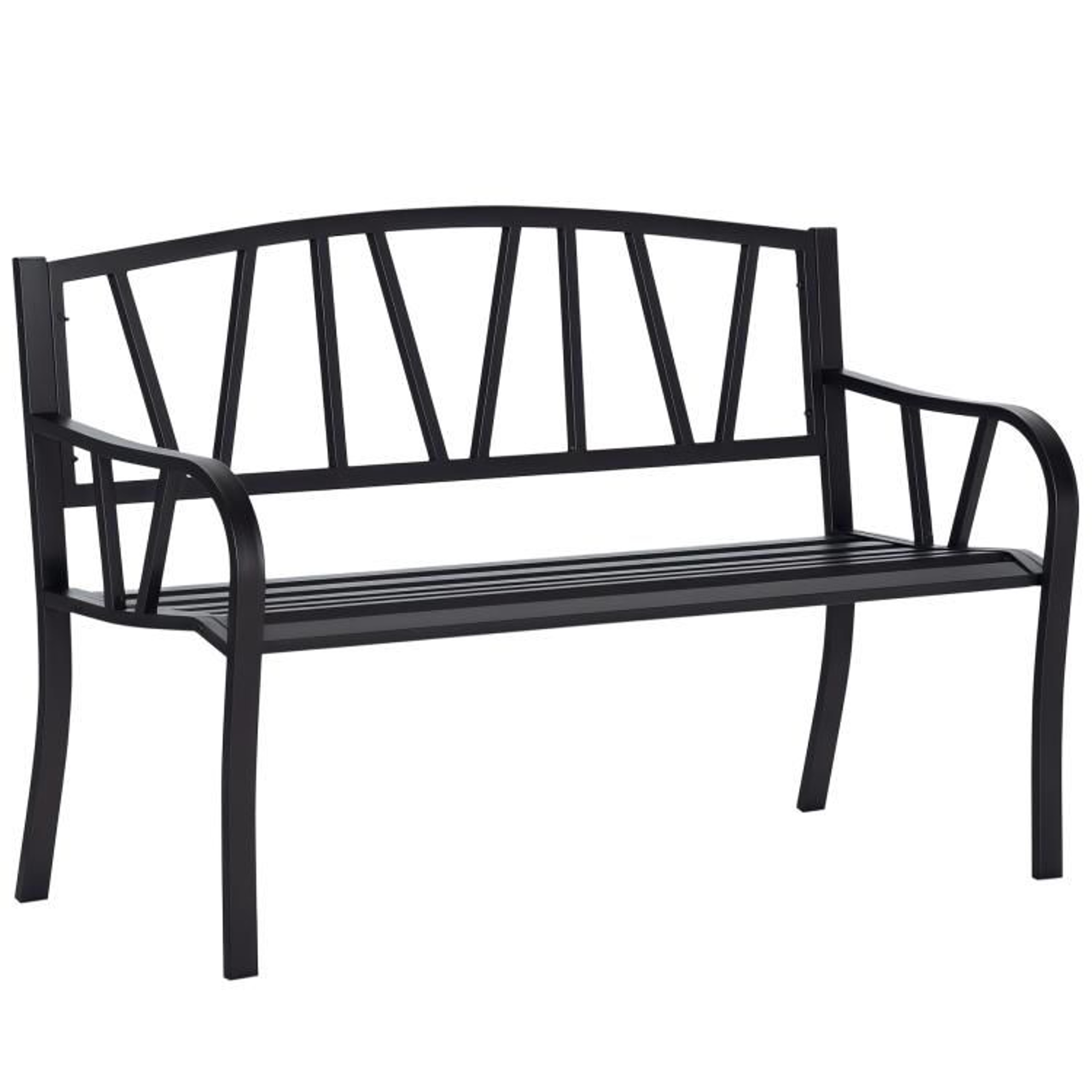 50Inch Outdoor Garden Bench With VShaped Backrest And Steel Frame  Black 0