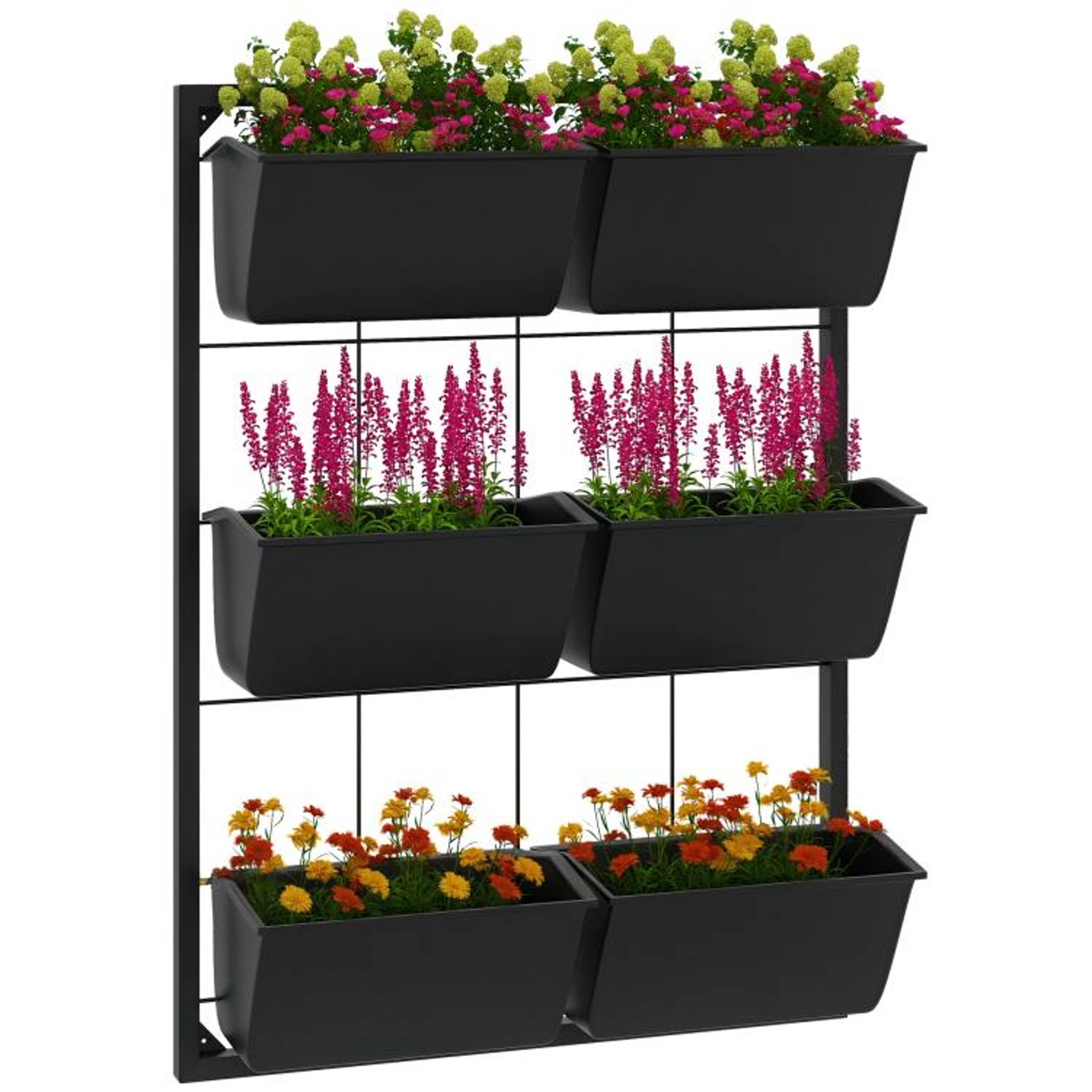 3Tier Wall Mounted Hanging Planter With 6 SelfDraining Pots  Black 0