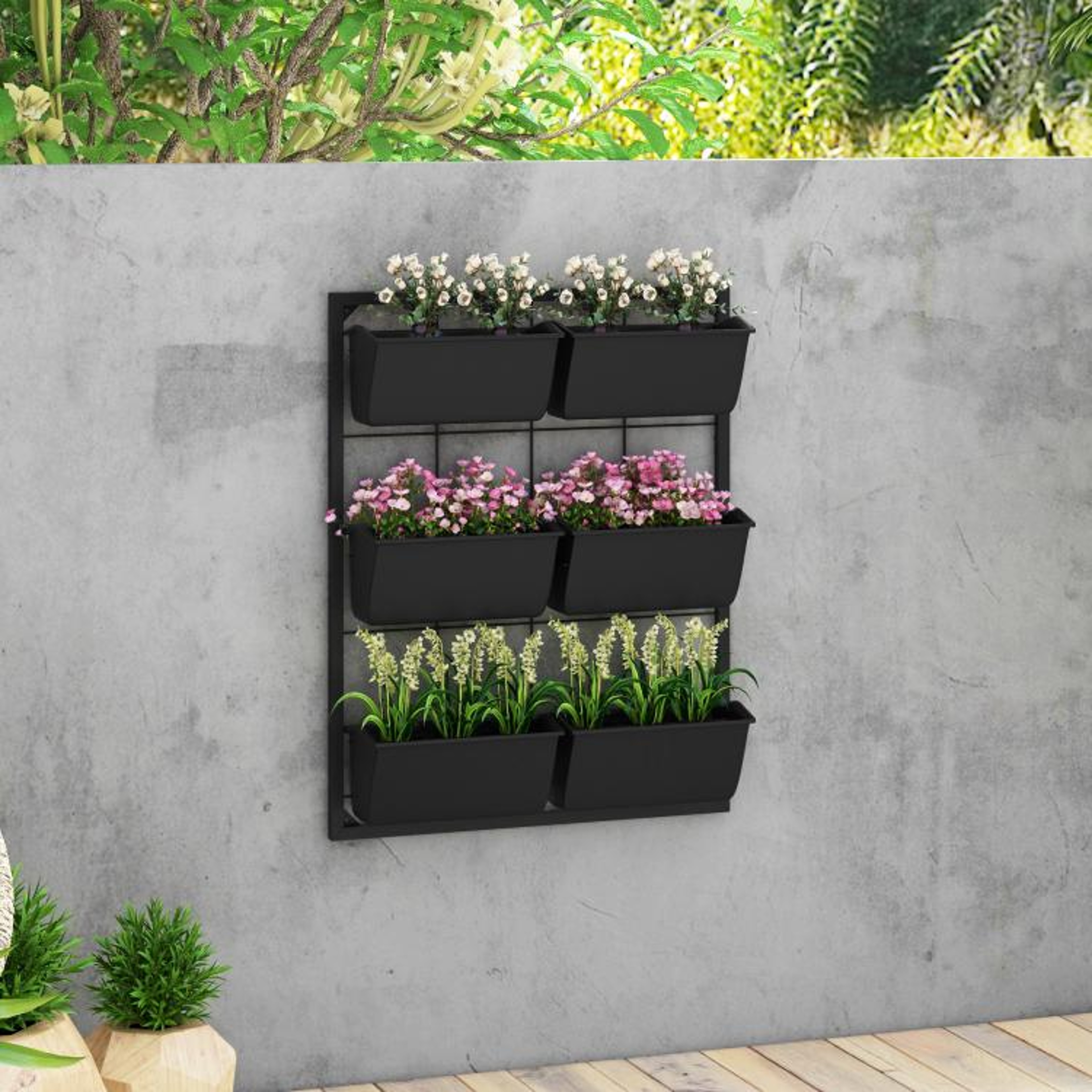 3Tier Wall Mounted Hanging Planter With 6 SelfDraining Pots  Black 3