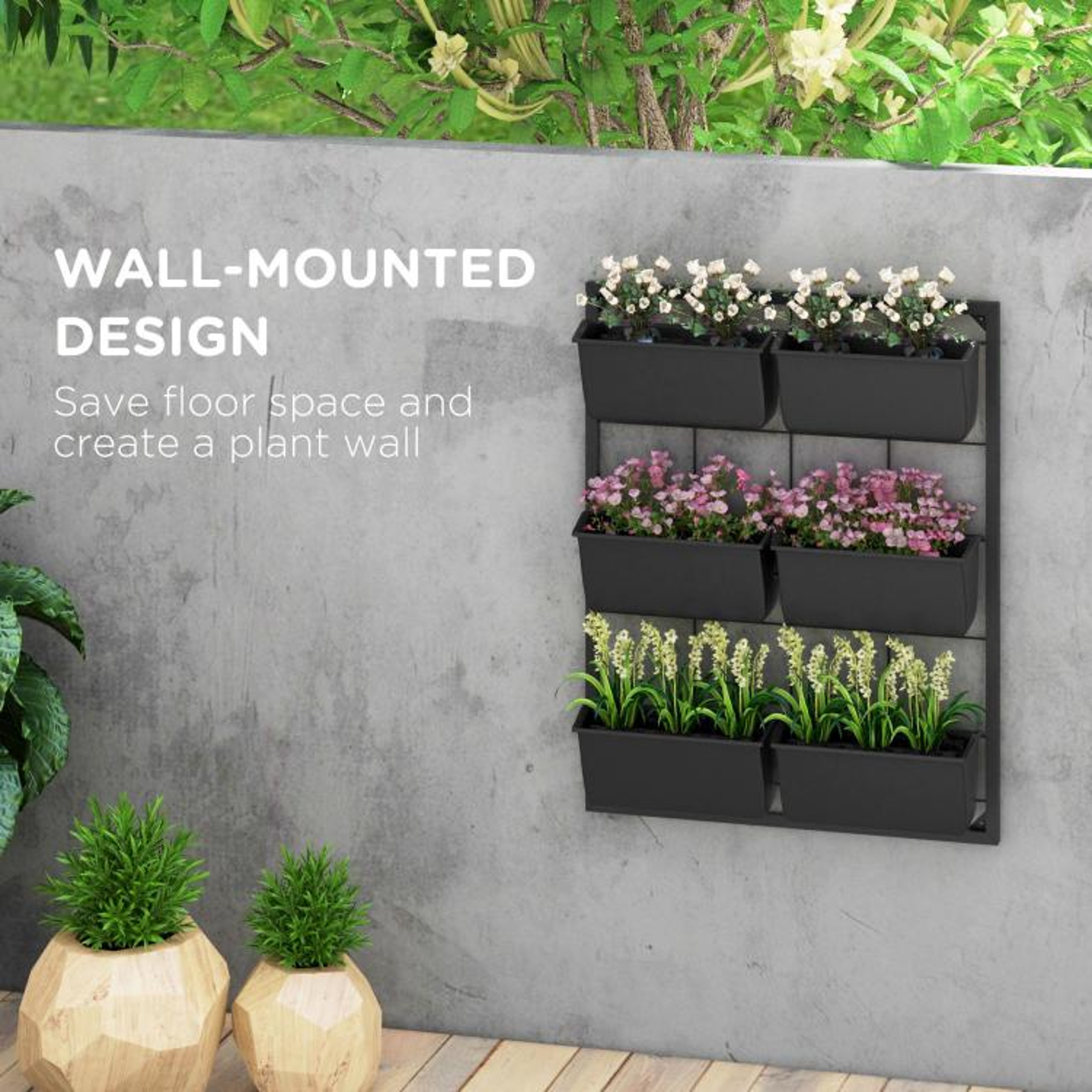 3Tier Wall Mounted Hanging Planter With 6 SelfDraining Pots  Black 5