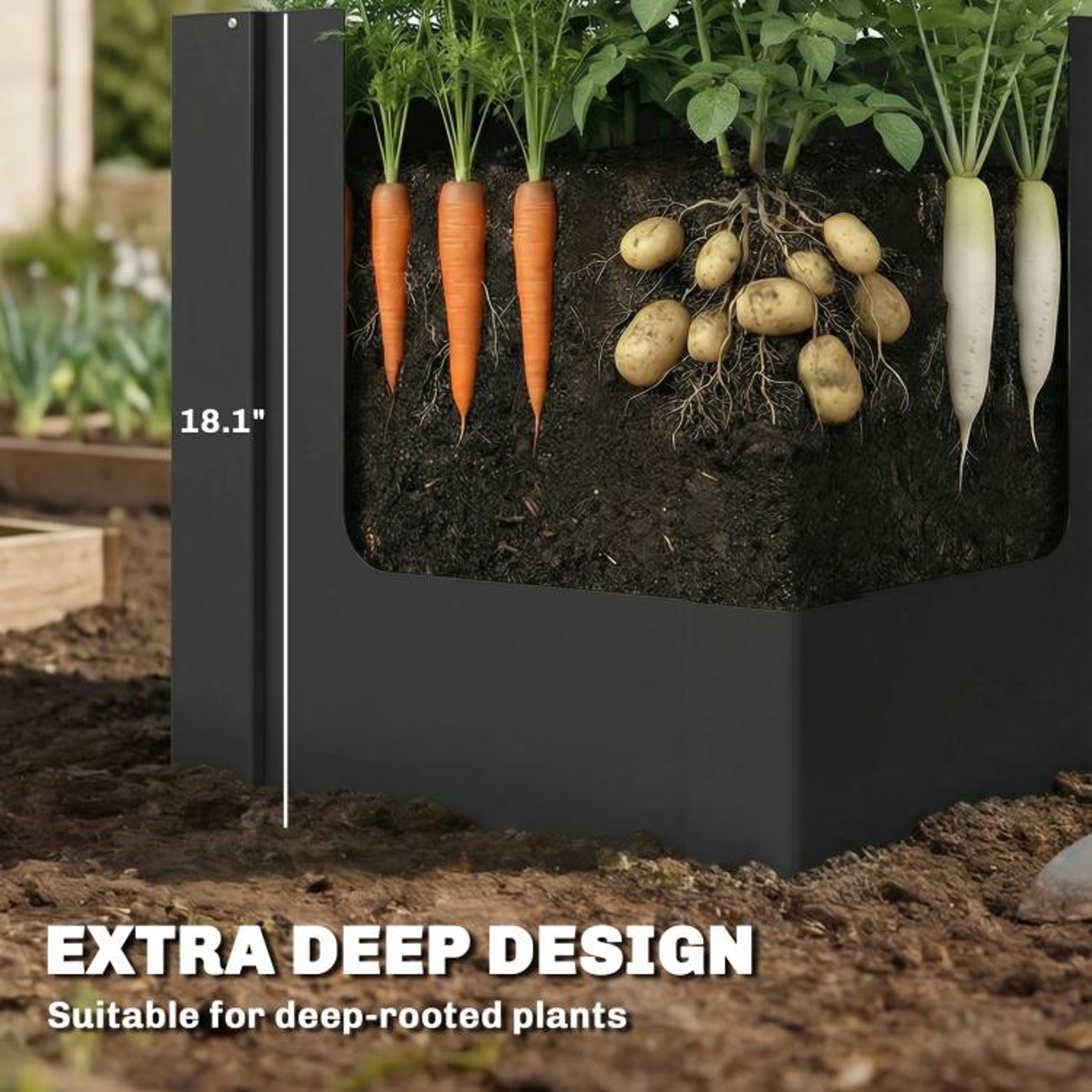 Galvanized Raised Garden Bed With Open Bottom And Gardening Gloves  Black 4