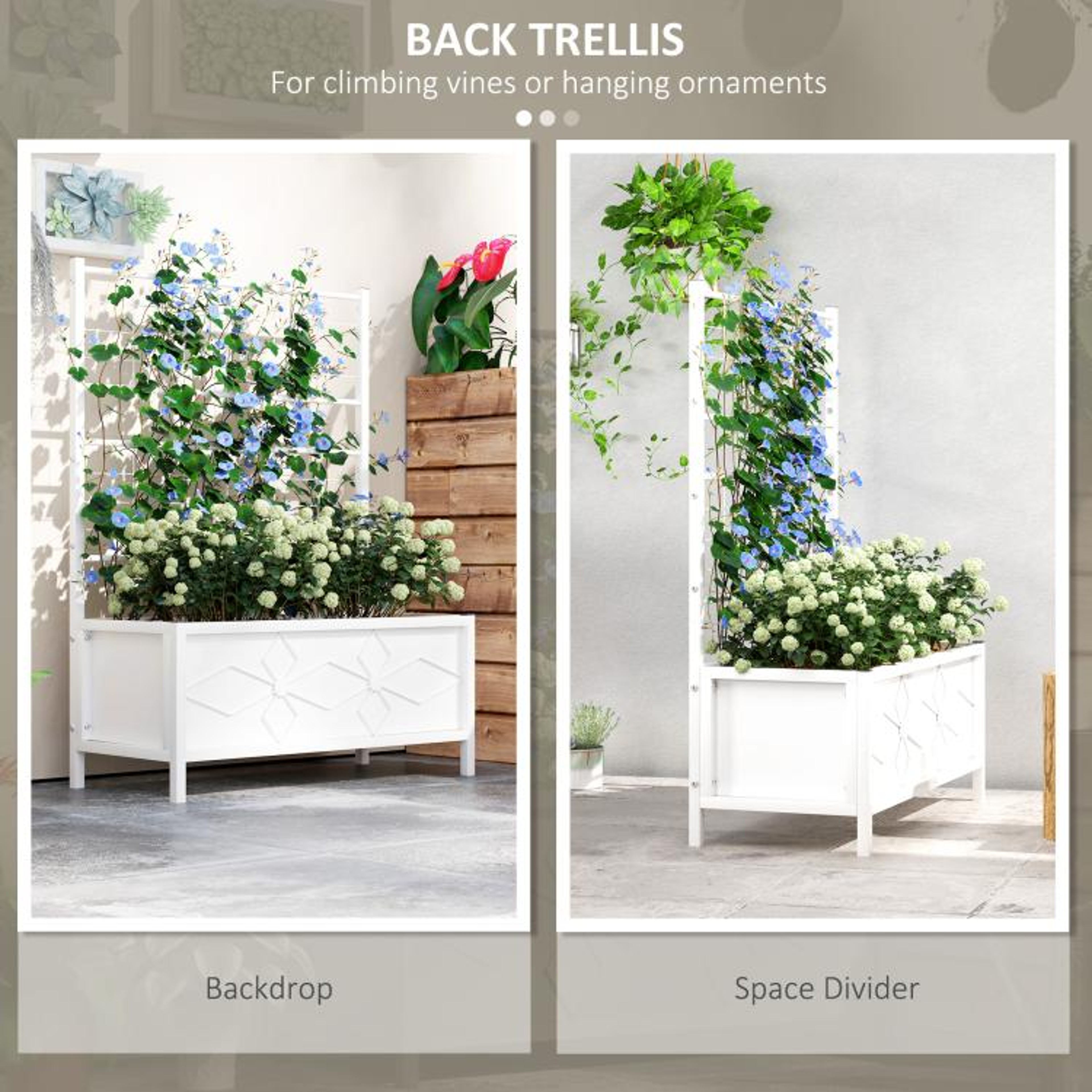 Galvanized Raised Garden Bed With Trellis  White Metal Outdoor Planter Box 5