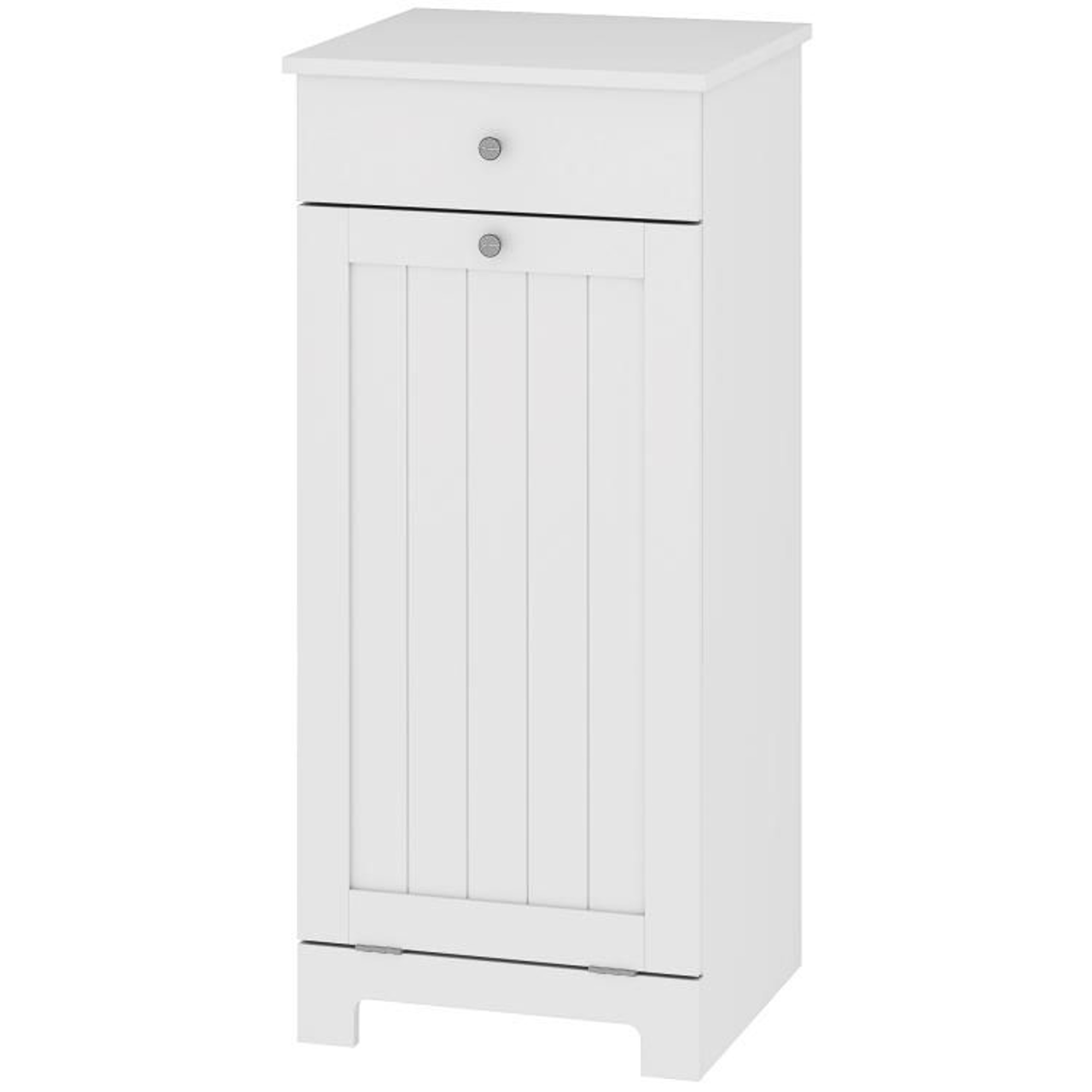 White Laundry Hamper Cabinet With TiltOut Basket And Storage Drawer 1