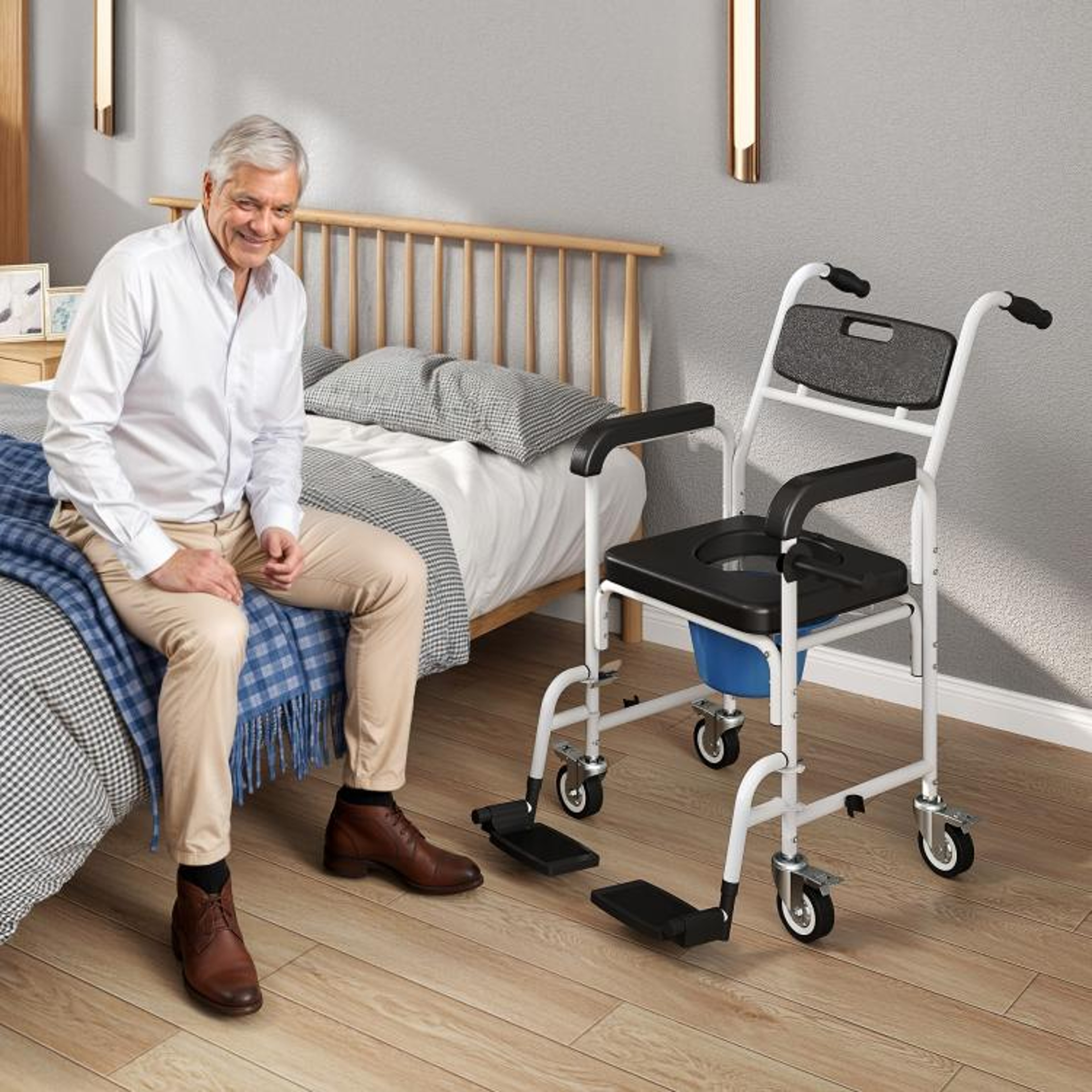 Rolling Shower Wheelchair And Bedside Commode Chair With Locking Wheels 2