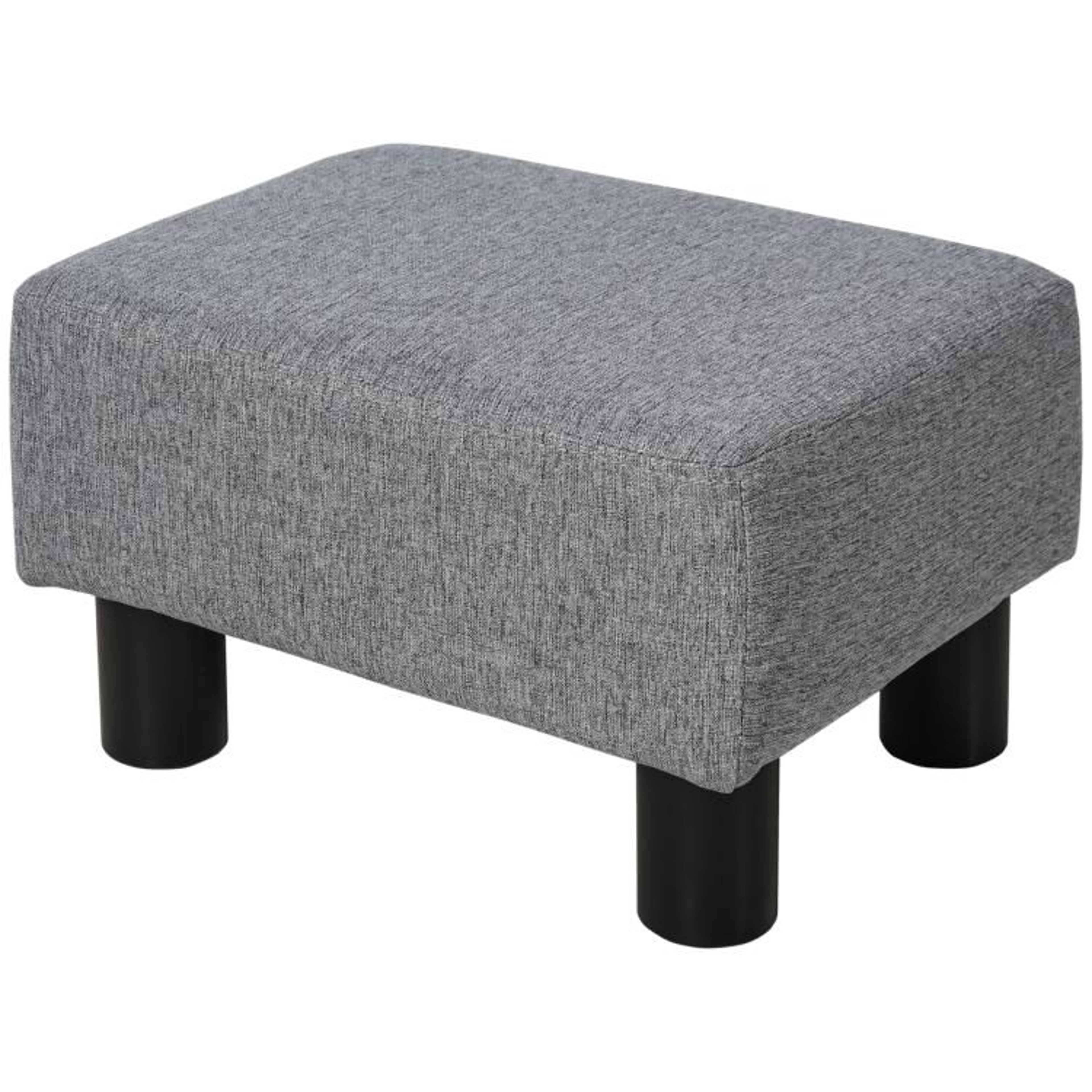 Small Gray Ottoman Foot Rest With Linen Upholstery And Padded Cushion 1