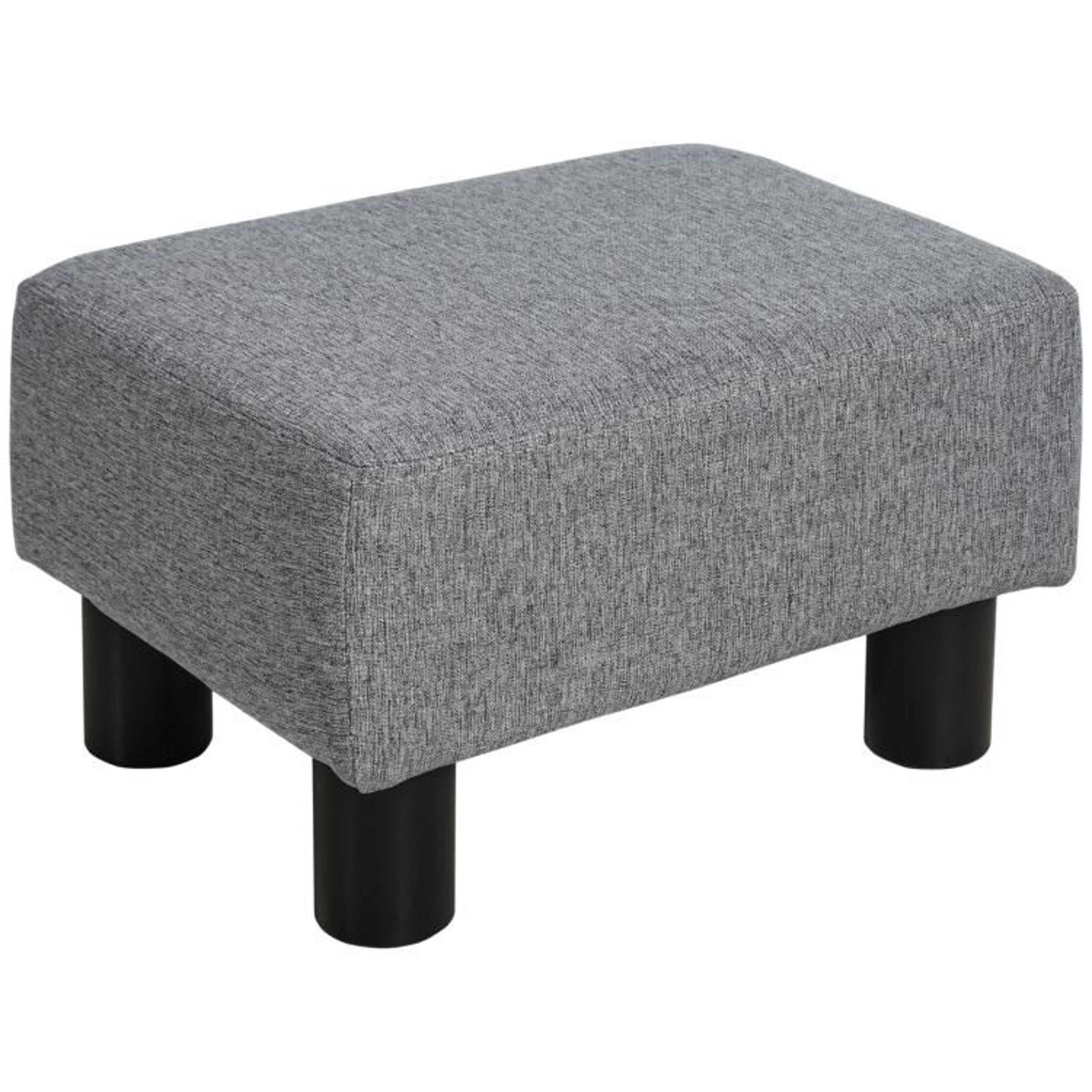 Small Gray Ottoman Foot Rest With Linen Upholstery And Padded Cushion 0