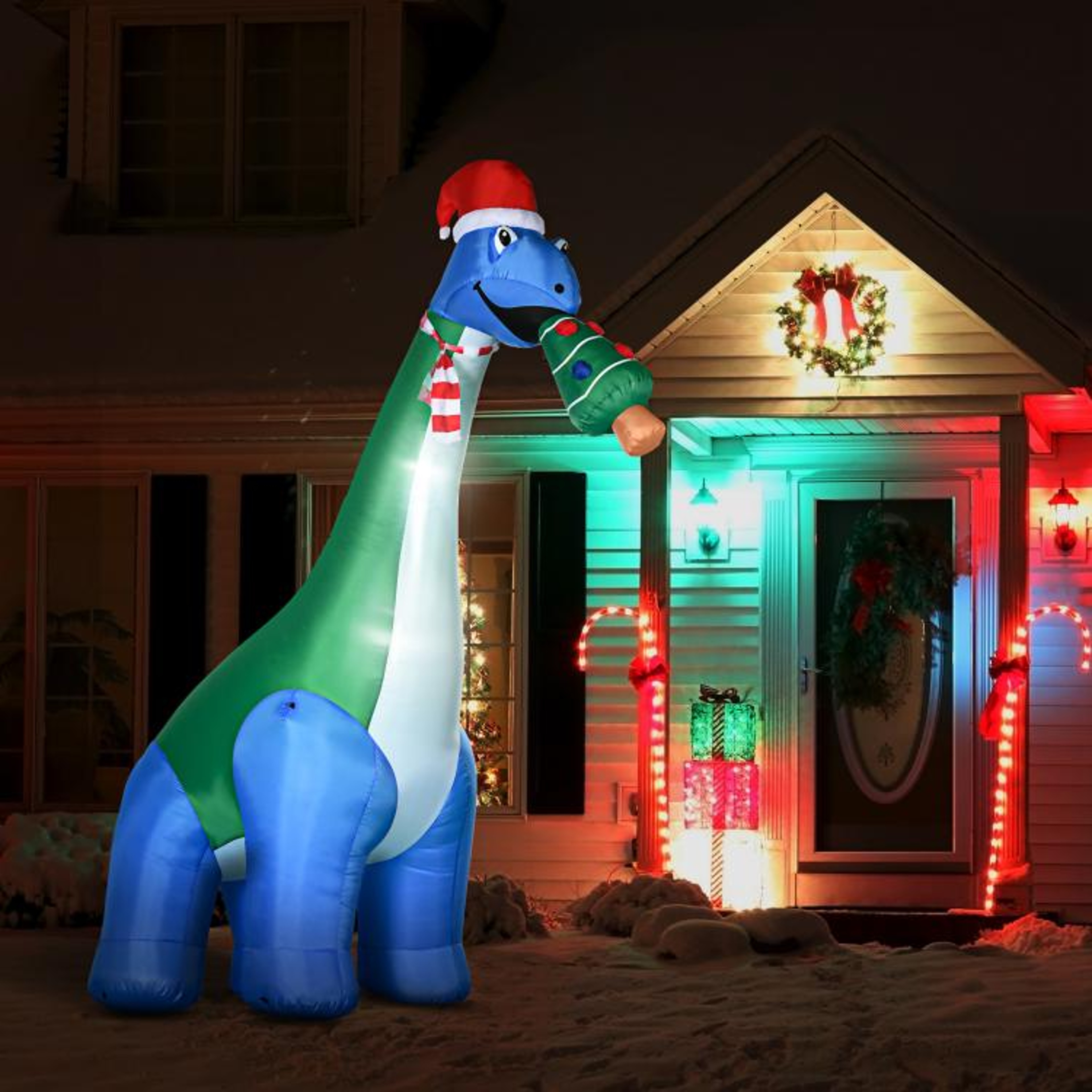 11 Ft Christmas Inflatable Dinosaur With LED Lights And Christmas Tree 3