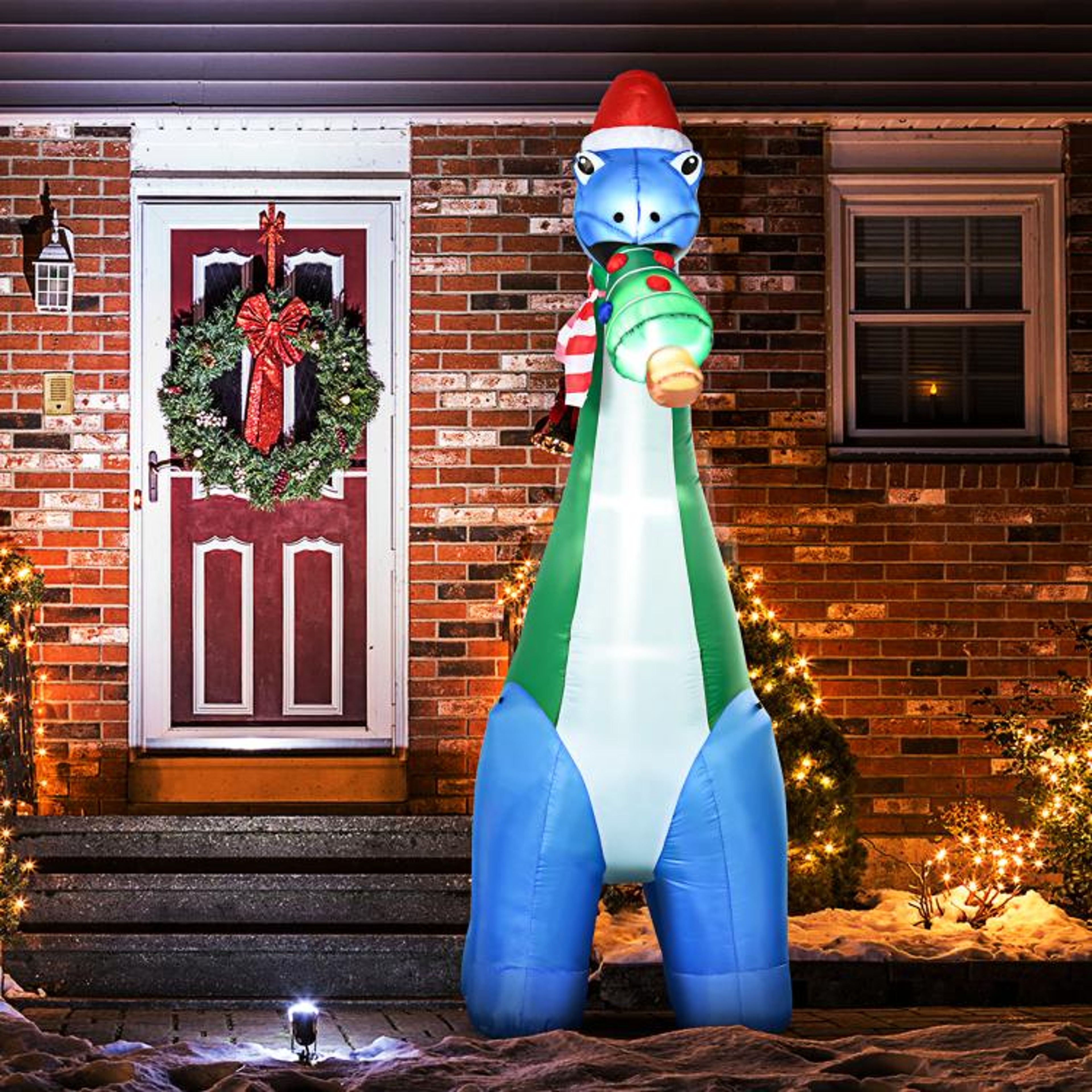 11 Ft Christmas Inflatable Dinosaur With LED Lights And Christmas Tree 2