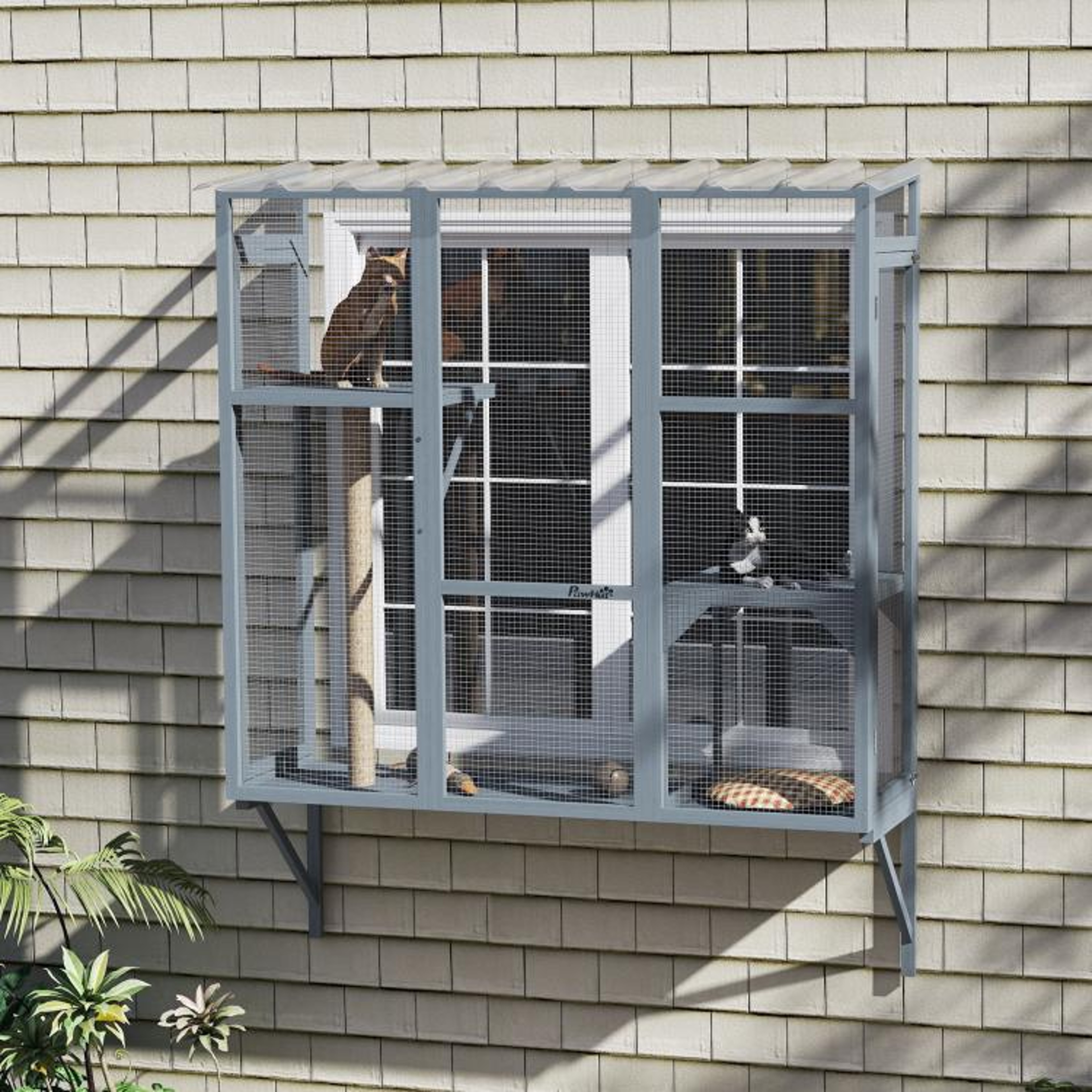 Outdoor Window Catio For 23 Cats With Jumping Platforms And Scratching Post 2