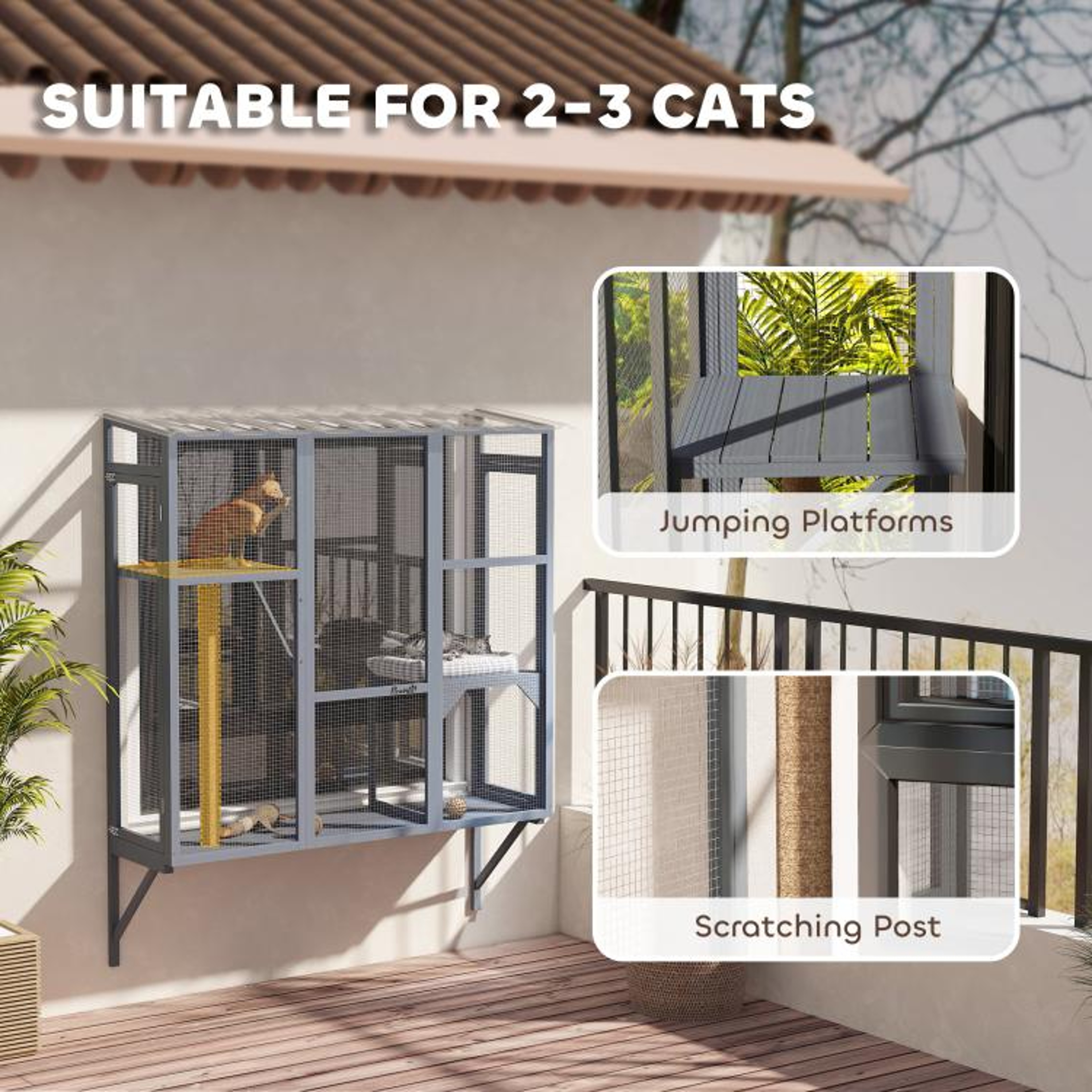 Outdoor Window Catio For 23 Cats With Jumping Platforms And Scratching Post 4