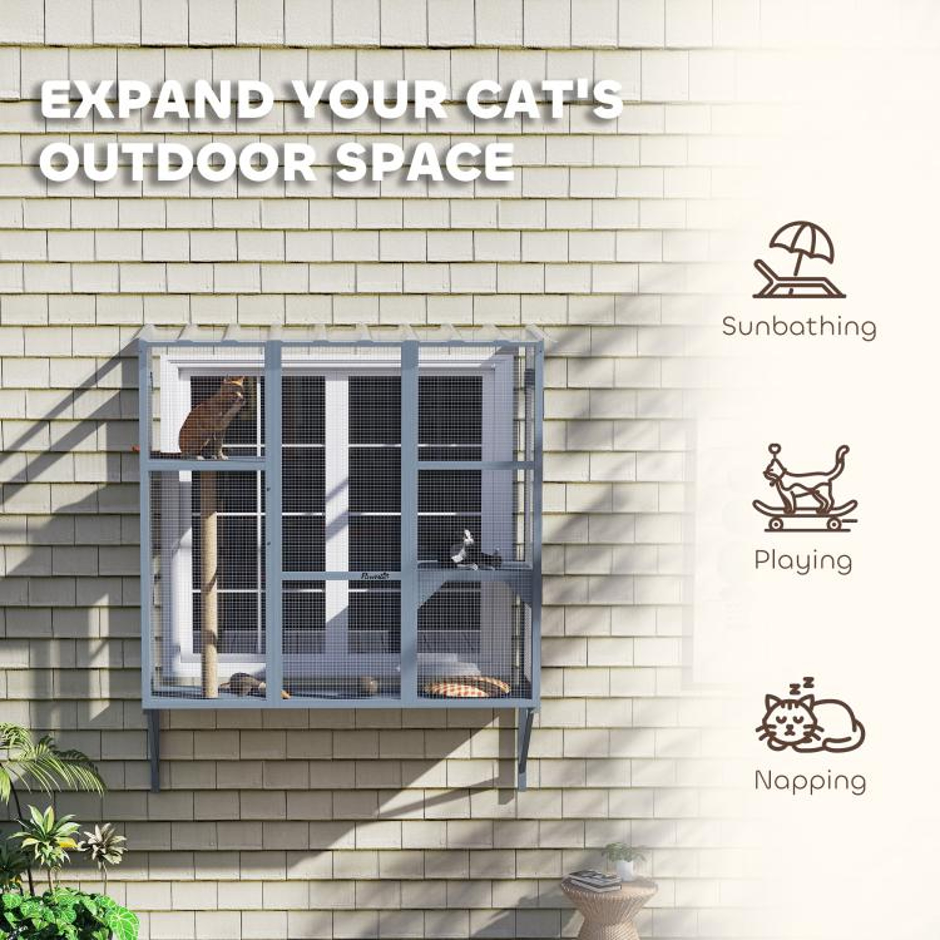 Outdoor Window Catio For 23 Cats With Jumping Platforms And Scratching Post 5