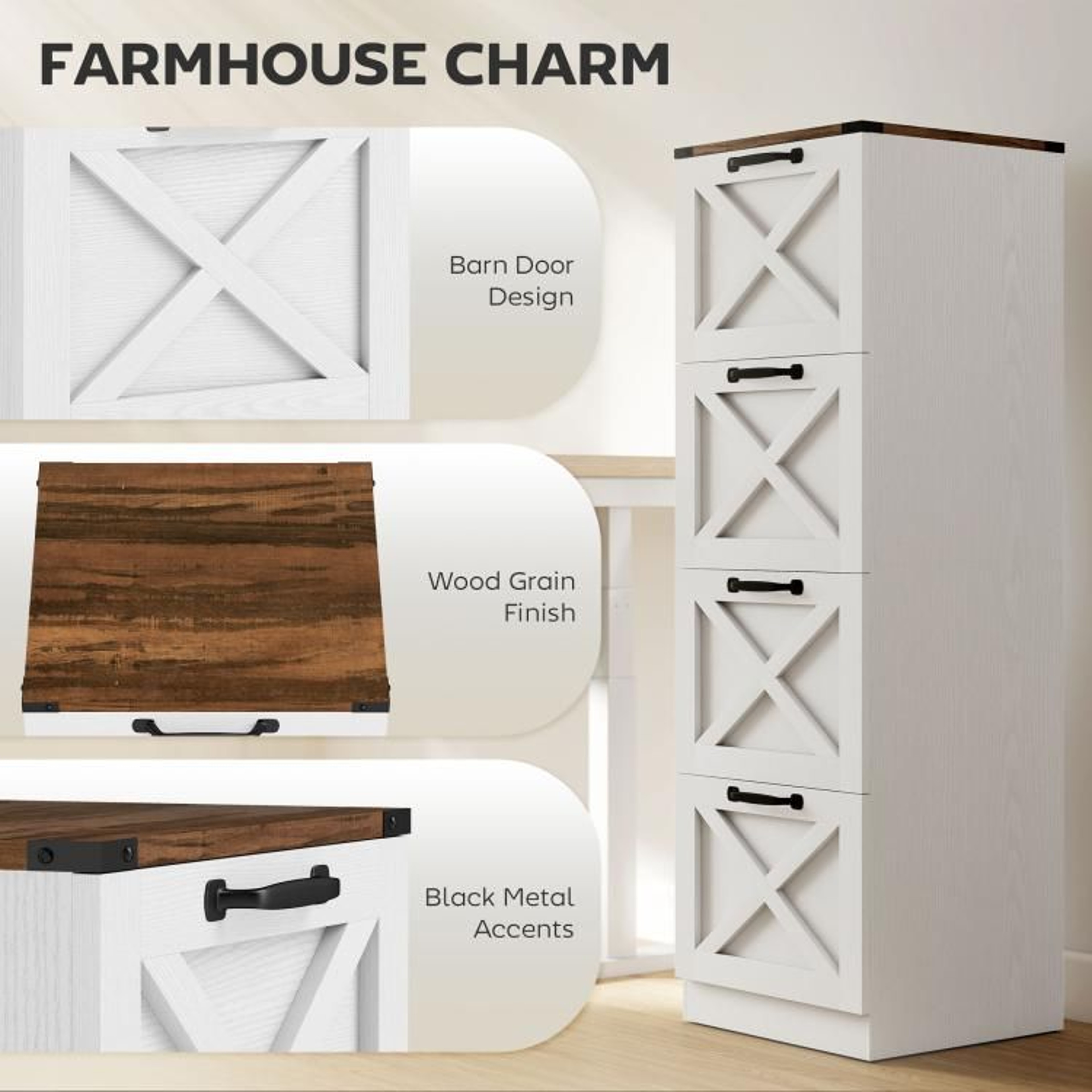 4Drawer Farmhouse File Cabinet With XPattern Design And Printer Stand 5