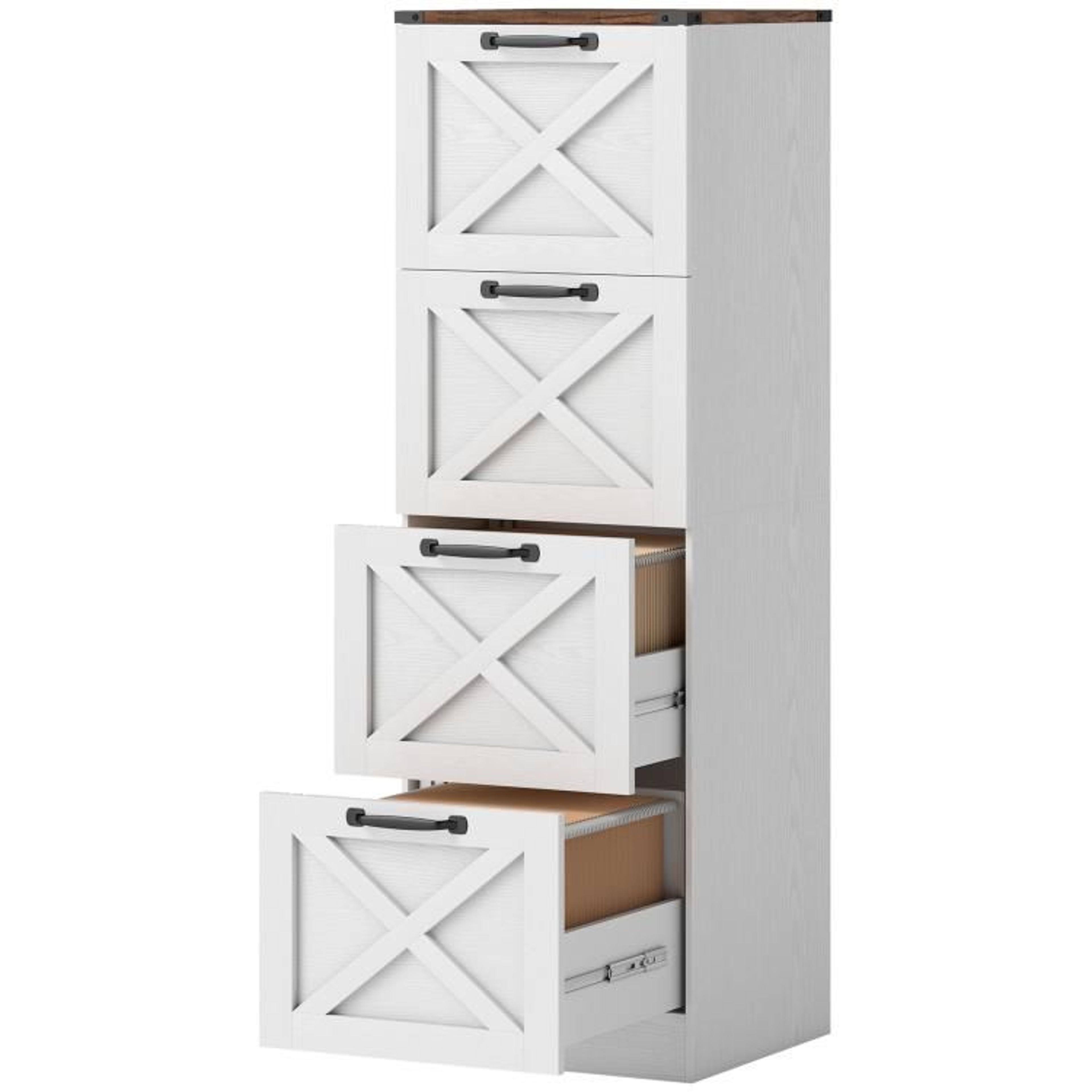 4Drawer Farmhouse File Cabinet With XPattern Design And Printer Stand 1