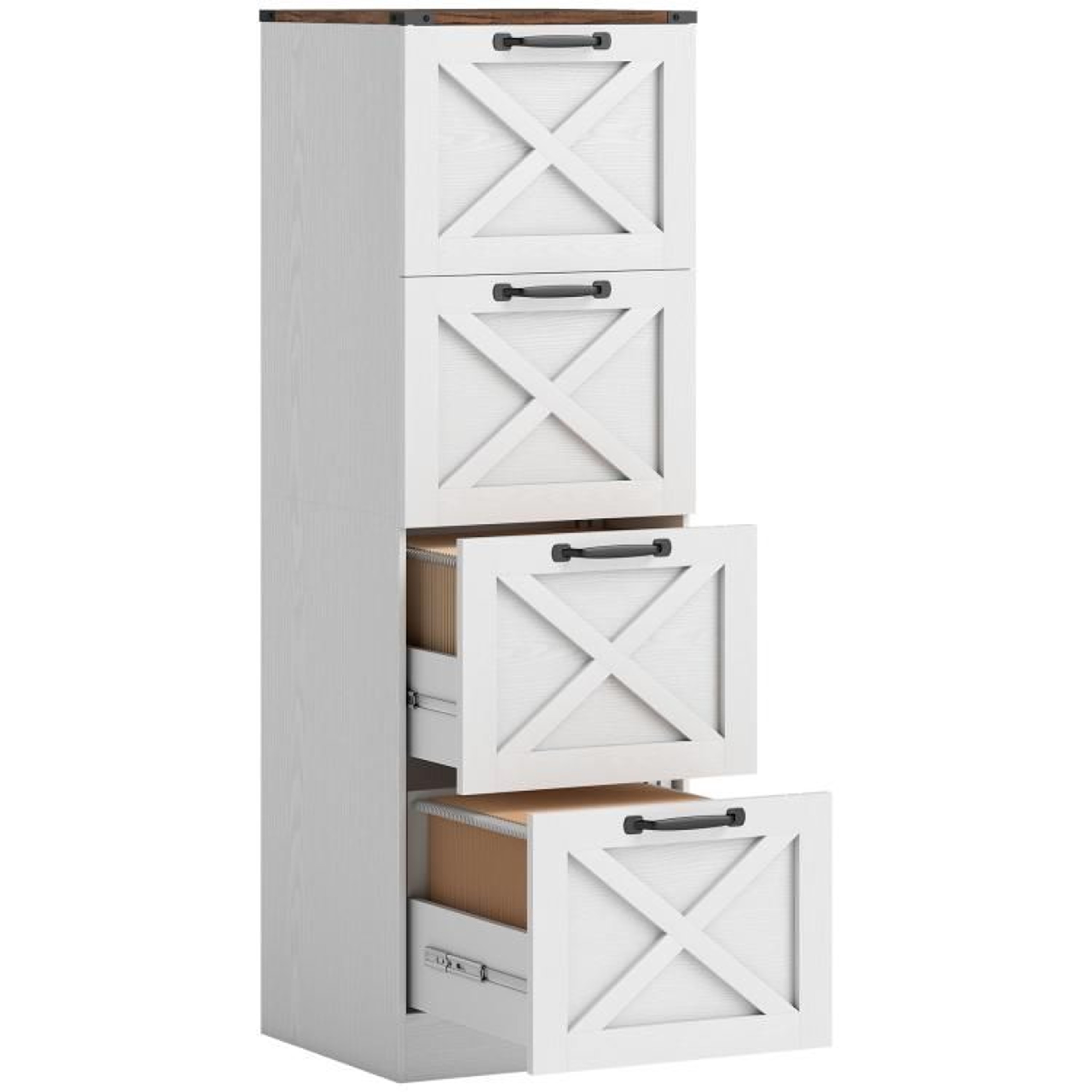 4Drawer Farmhouse File Cabinet With XPattern Design And Printer Stand 0