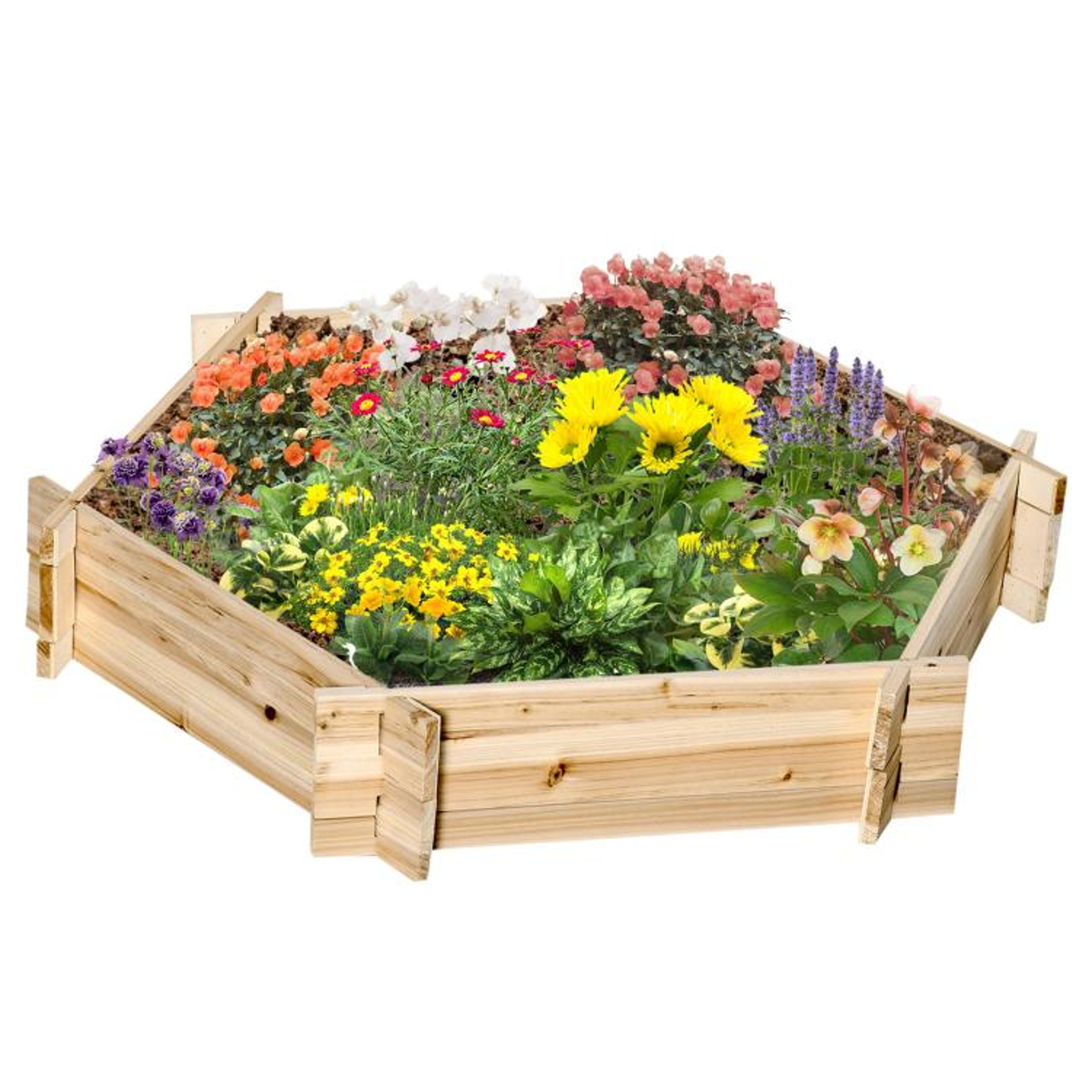 Hexagon Raised Garden Bed With ToolFree Assembly And Natural Wood Frame 0