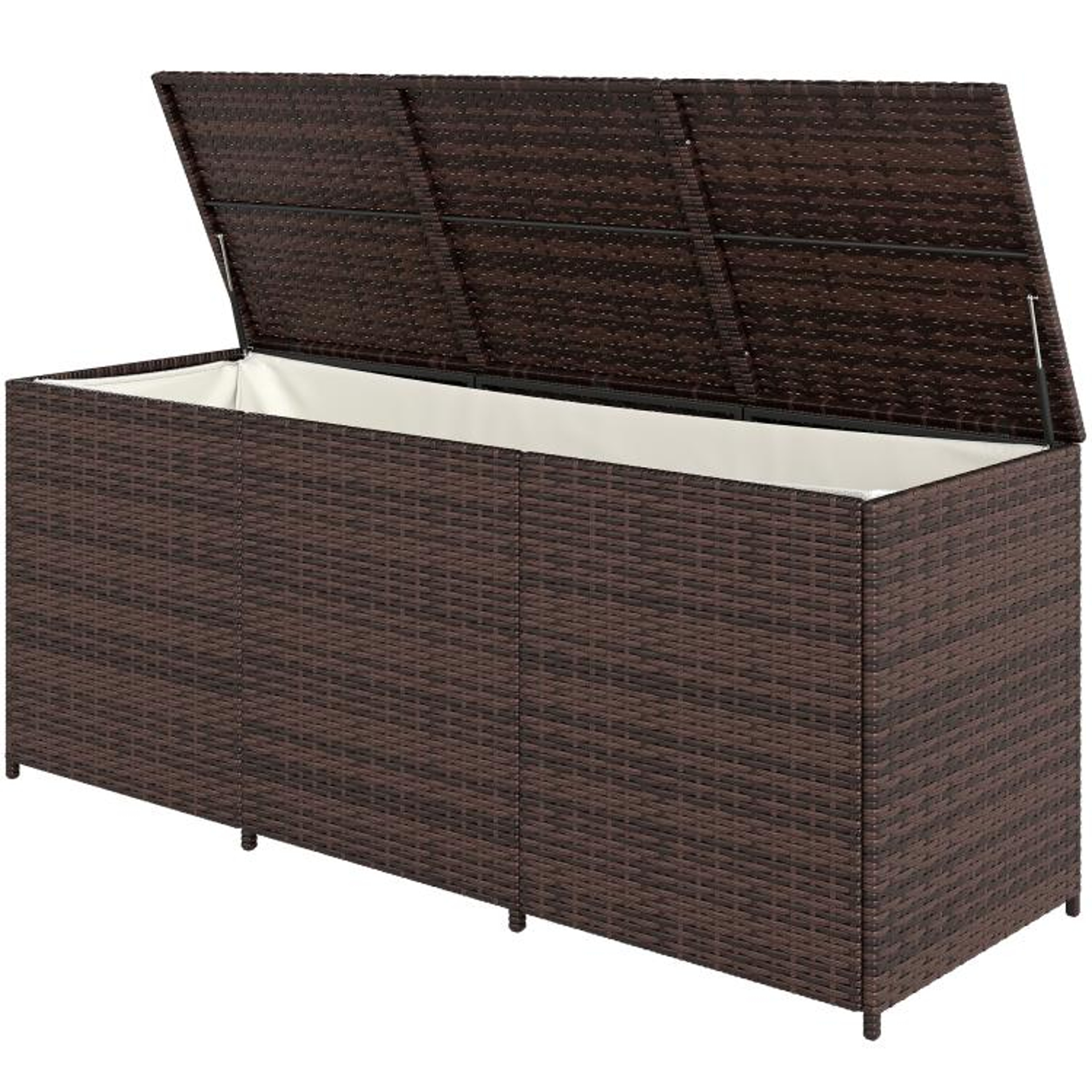 175 Gallon Outdoor Wicker Deck Storage Box With Liner And Pneumatic Lid  Mixed Brown 1