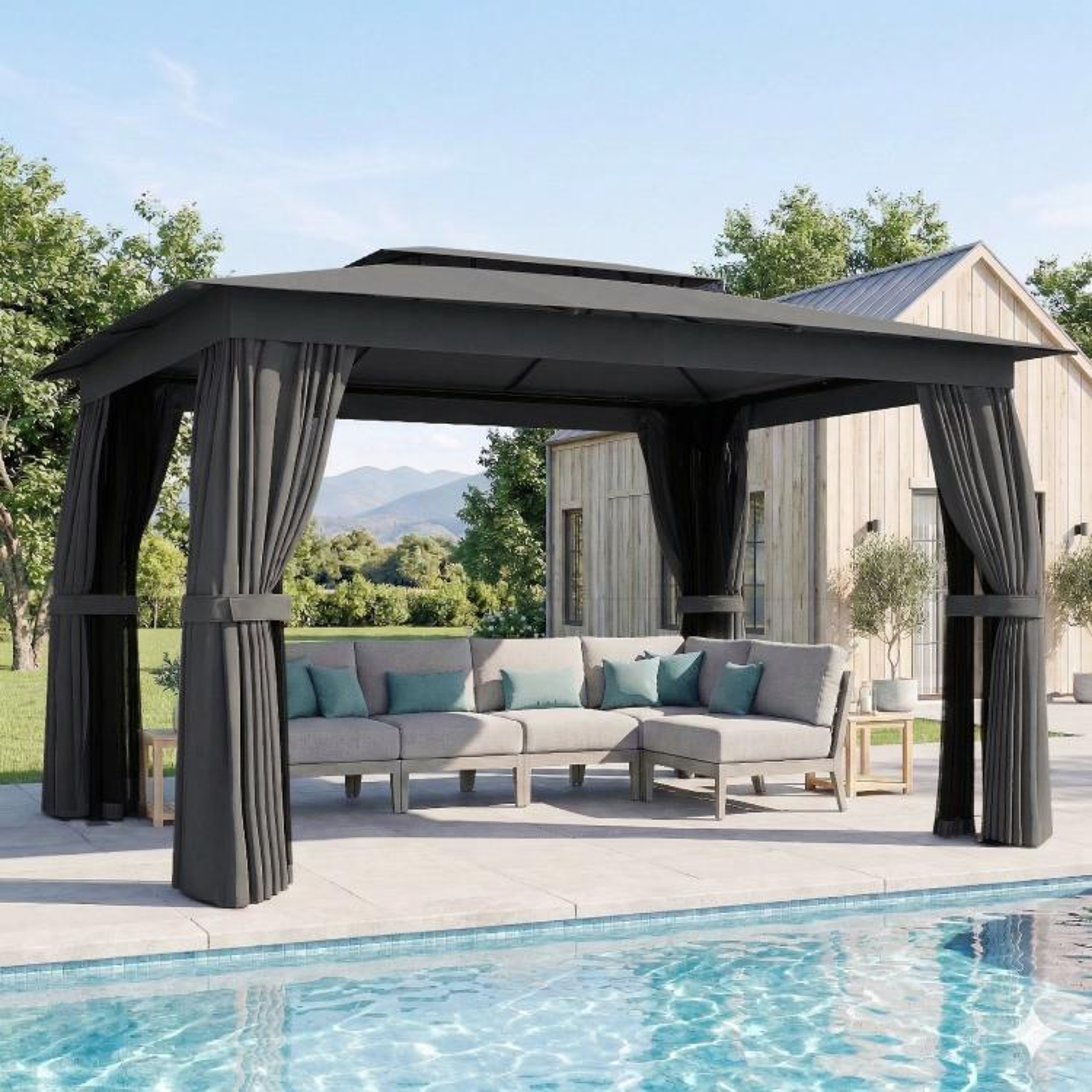 10 X 12 Ft Outdoor Patio Gazebo With DoubleTier Soft Top Curtains And Netting 0