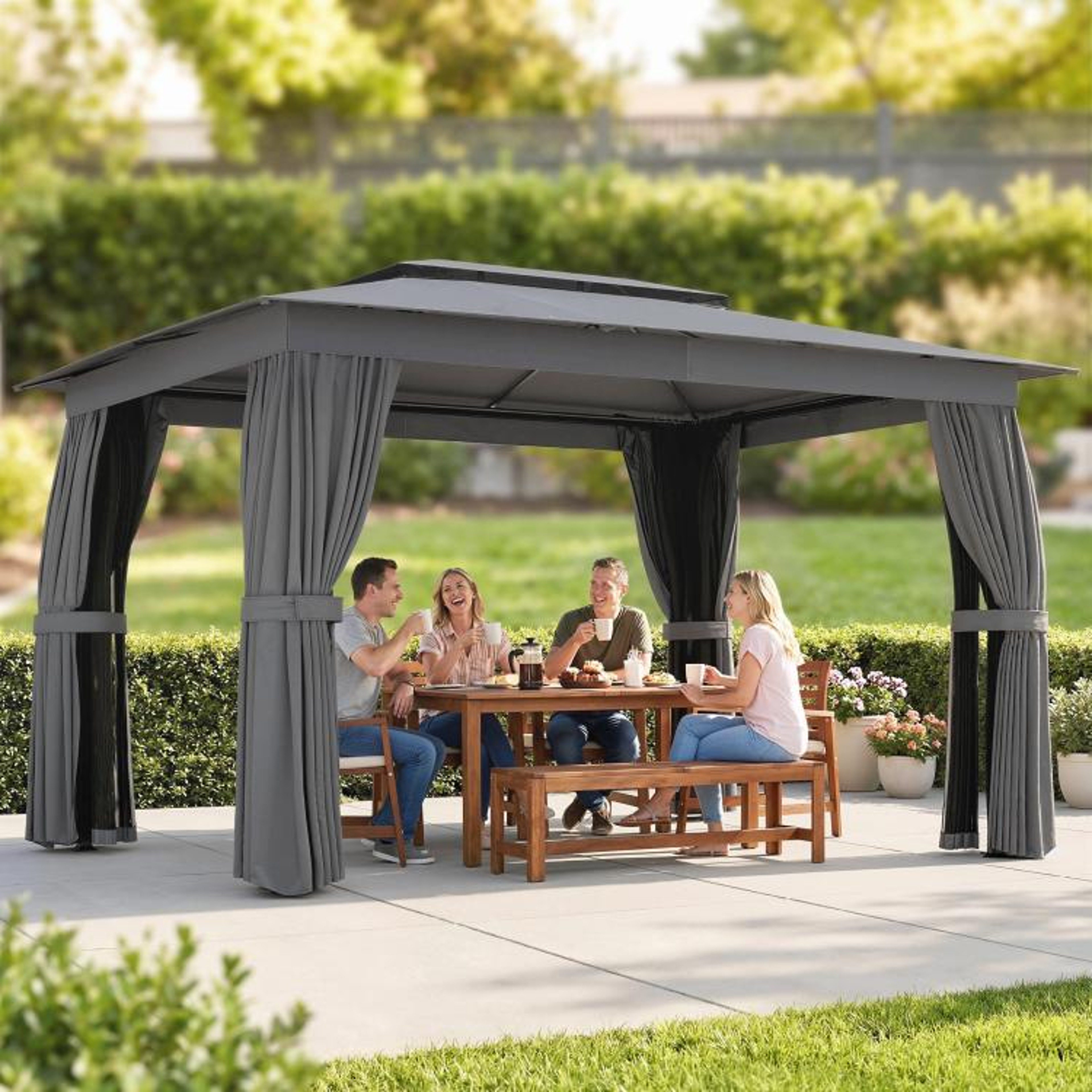 10 X 12 Ft Outdoor Patio Gazebo With DoubleTier Soft Top Curtains And Netting 3