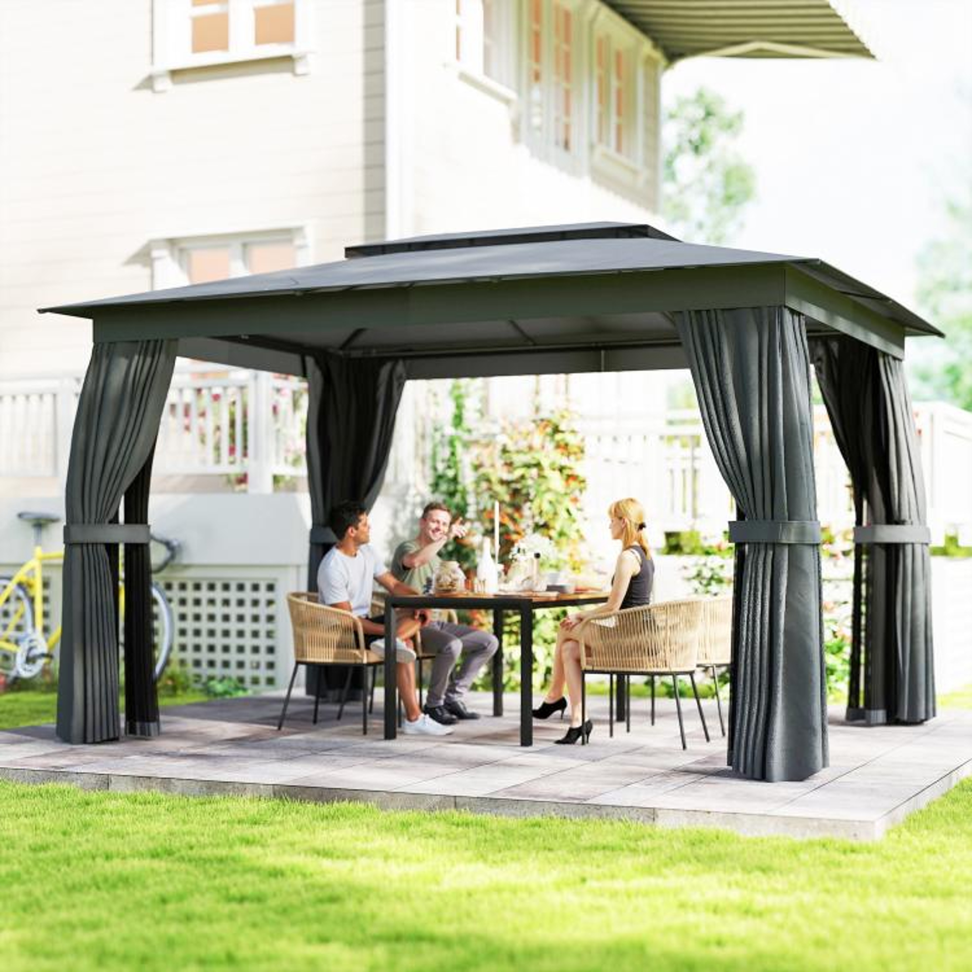 10 X 12 Ft Outdoor Patio Gazebo With DoubleTier Soft Top Curtains And Netting 2